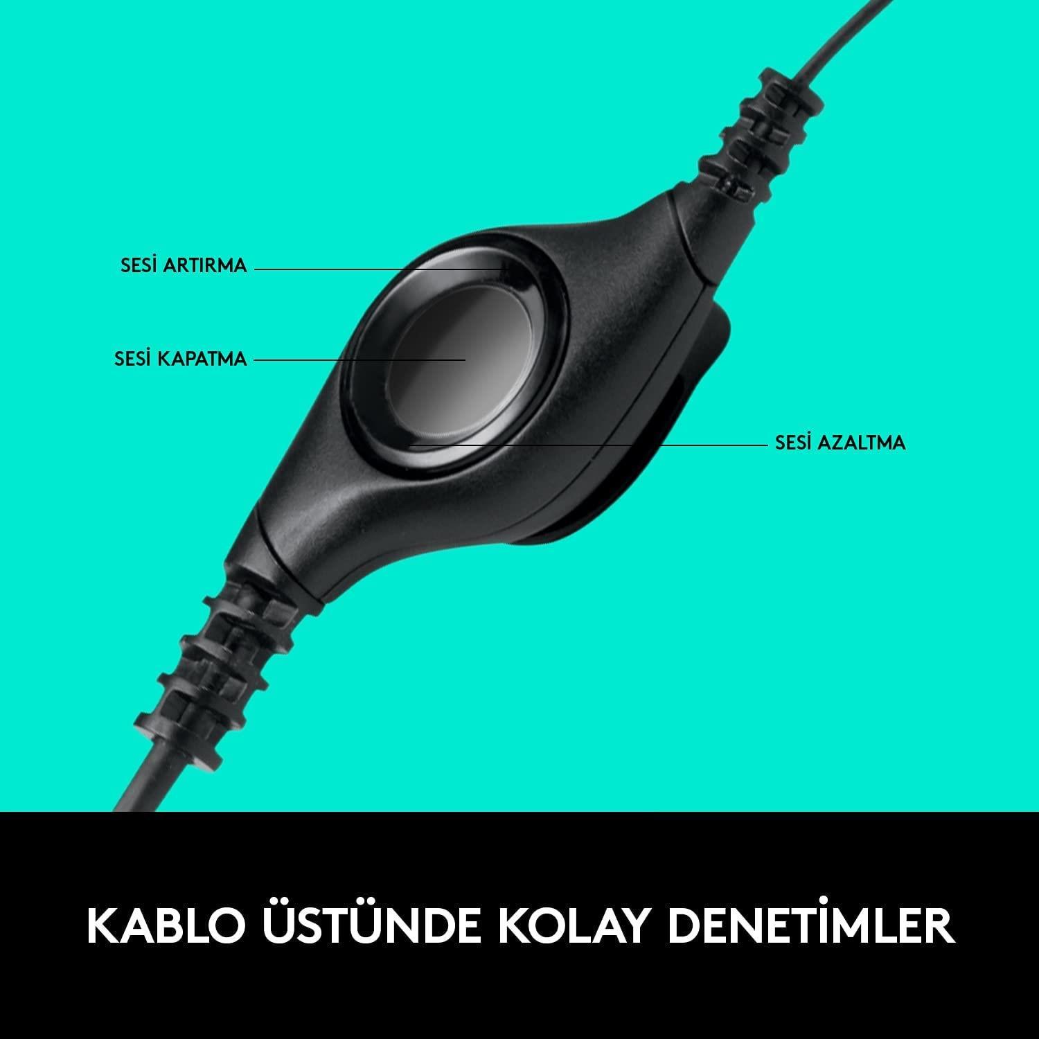 Logitech H390 Kablolu Kulak Üstü Mikrofonlu Kulaklık, Dijital Stereo Ses, Katlanabilir Gürültü Önley