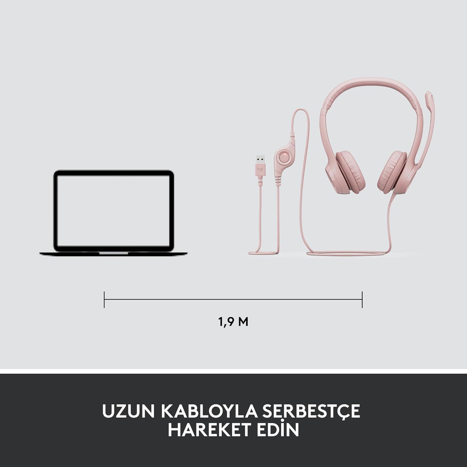 Logitech H390 Kablolu Kulak Üstü Mikrofonlu Kulaklık Pembe