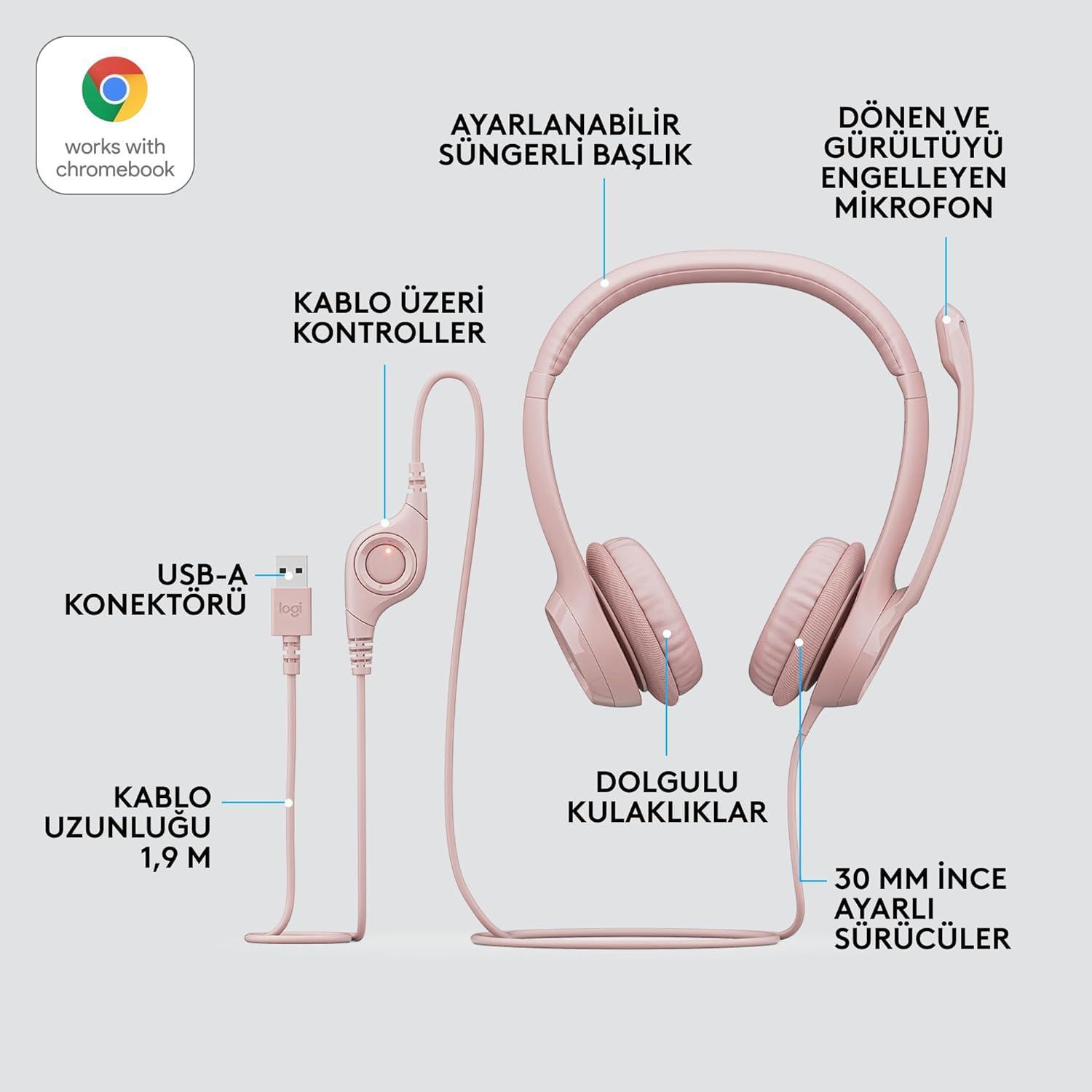Logitech H390 Kablolu Kulak Üstü Mikrofonlu Kulaklık Pembe