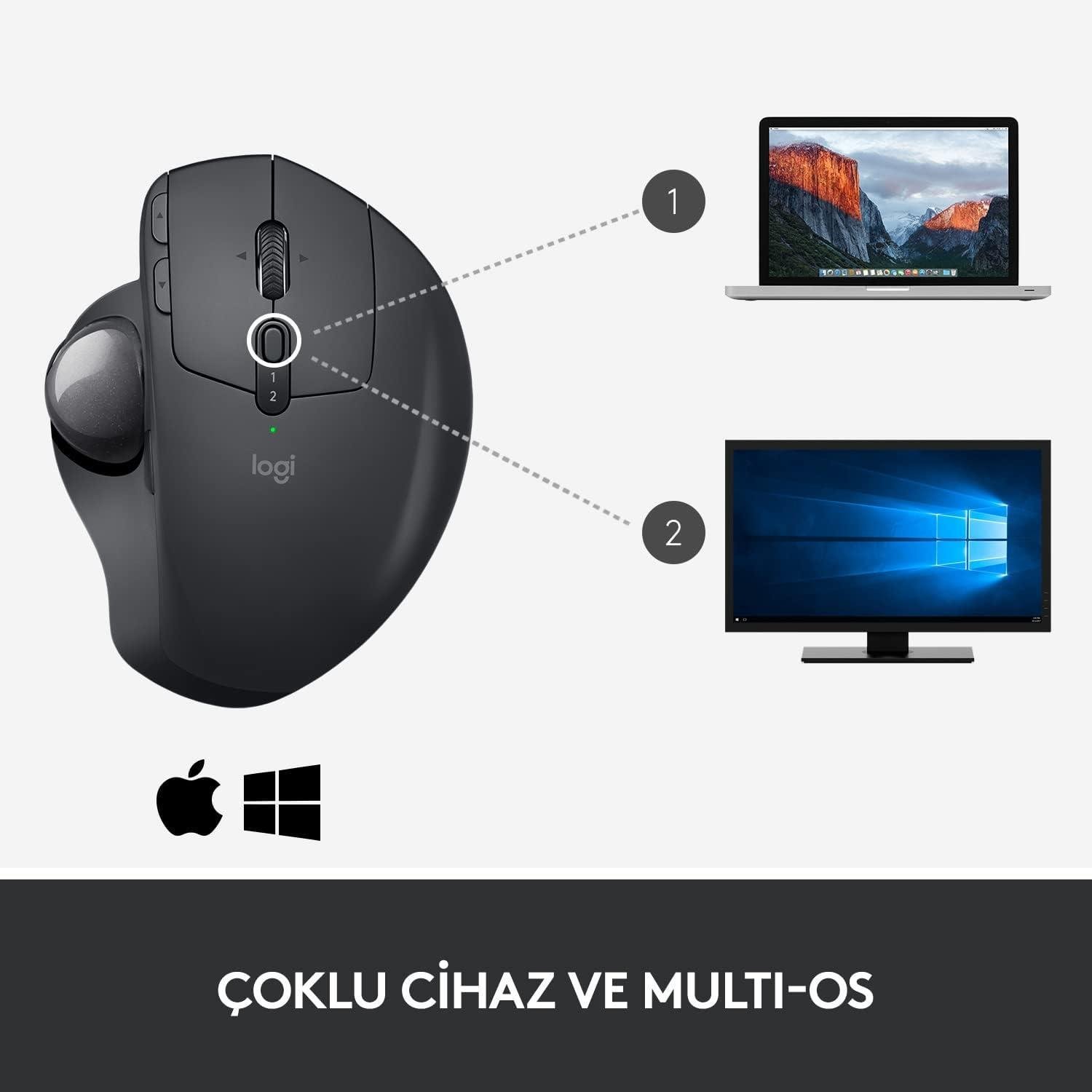 Logitech MX Ergo Kablosuz Konforlu Trackball Mouse - Siyah