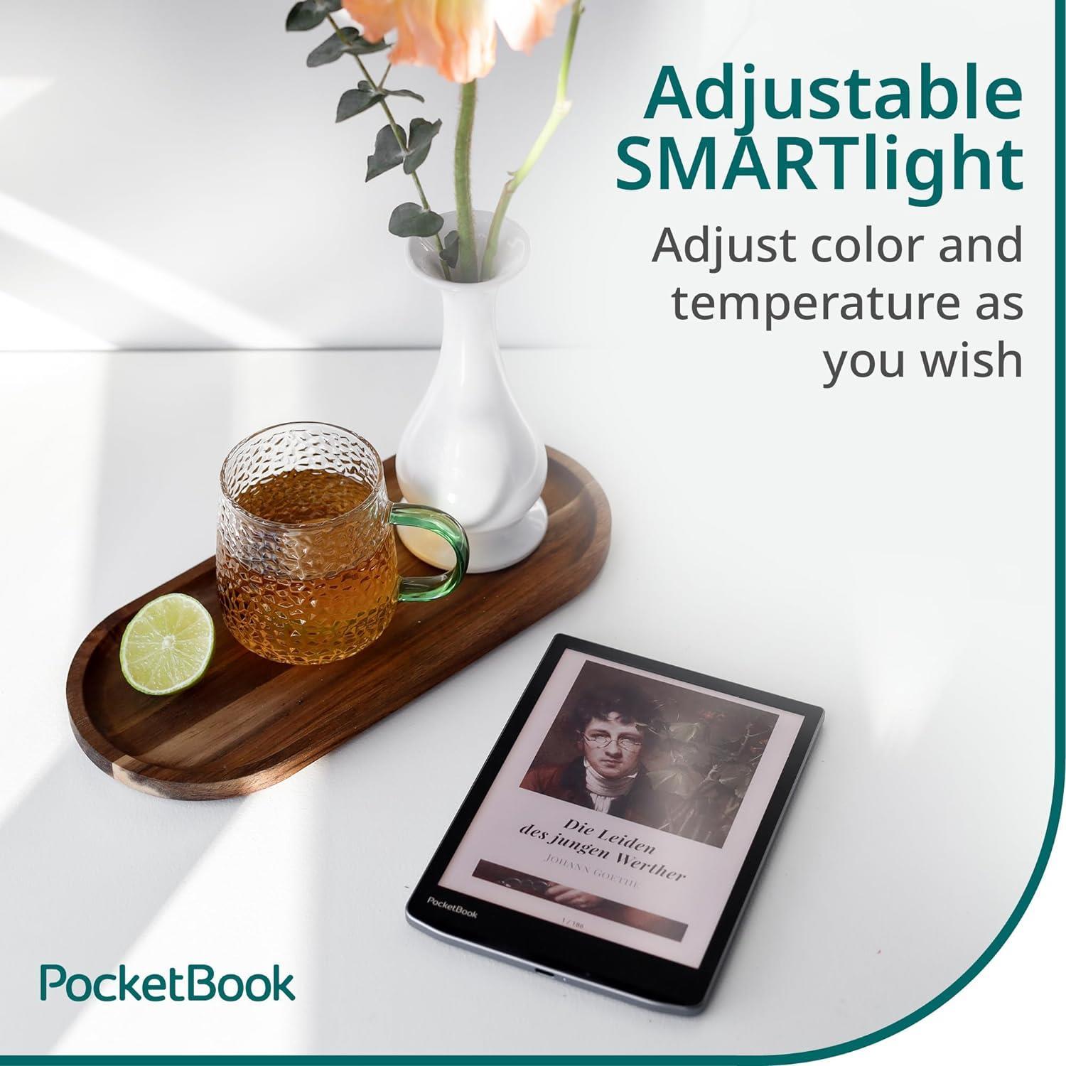 PocketBook InkPad Eo | 10,3” Renkli E Ink Kaleido 3 Ekran | El yazısı ve Kalem | Android 11 | Fotoğraflar Üzerine Notlar İçin Kamera | Dahili Hoparlör | Sesli Kitaplar | Ayarlanabilir Akıllı Işık | Mist Grey