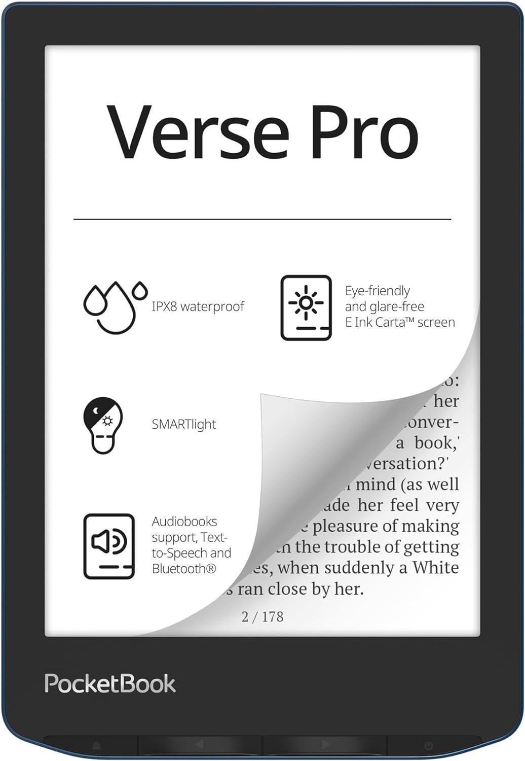 PocketBook Verse Pro E-Okuyucu | Su Geçirmez | 6'' E-Ink Carta™ HD | Sesli Kitap | Metinden Sese Fonksiyonu | Ayarlanabilir Akıllı Işık | 16GB | Azure