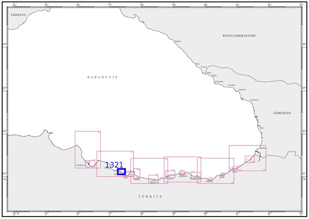 TR 1321 Harita: Karadeniz Limanları: Terme Plajı, Ünye, Fatsa