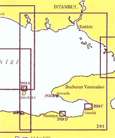 TR 2924 Harita: Marmara Denizi Limanları: İmralı, Armutlu, Gemlik, Mudanya, Bandırma