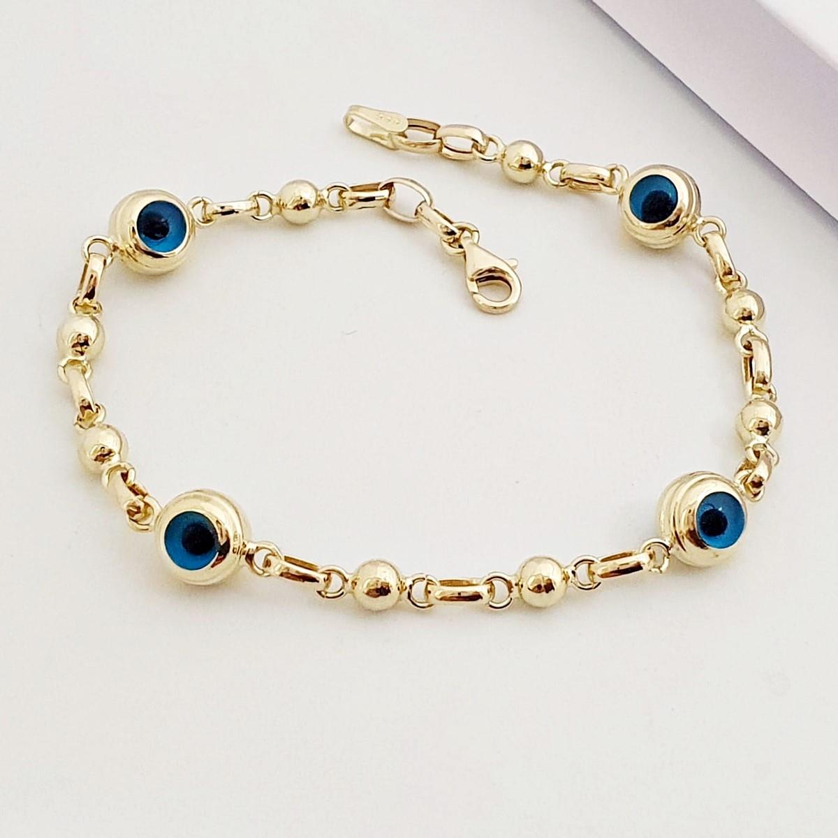 BİLEKLİK14 AYAR NAZAR BONCUKLU DESENLİ BİLEKLİK