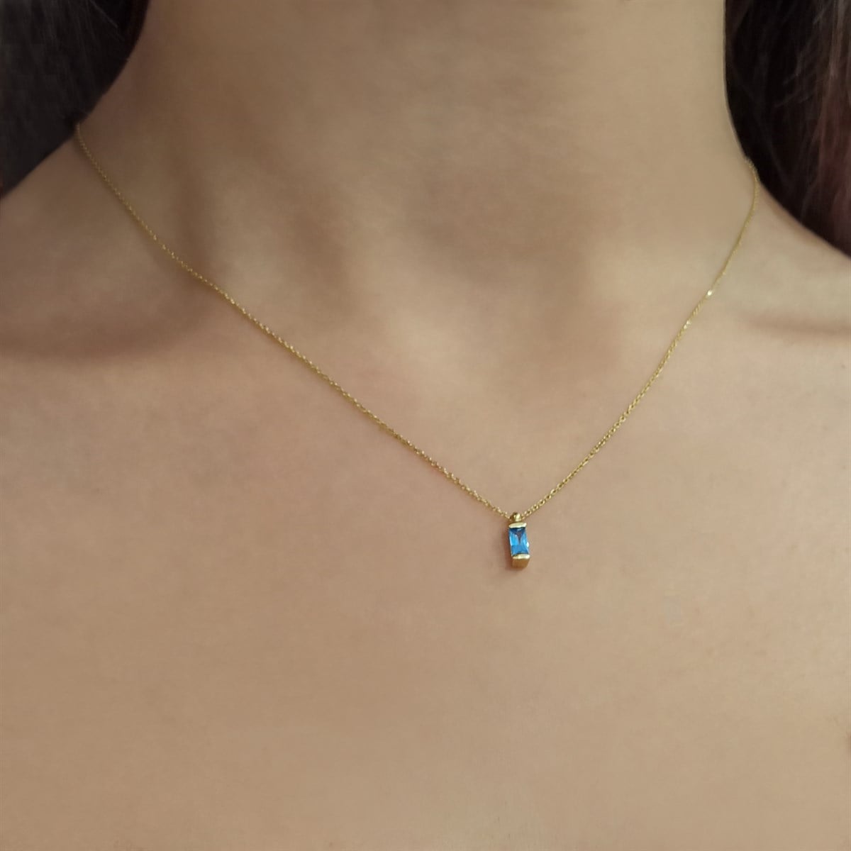 KOLYEMavi Taşlı 14 Ayar Altın Kolye