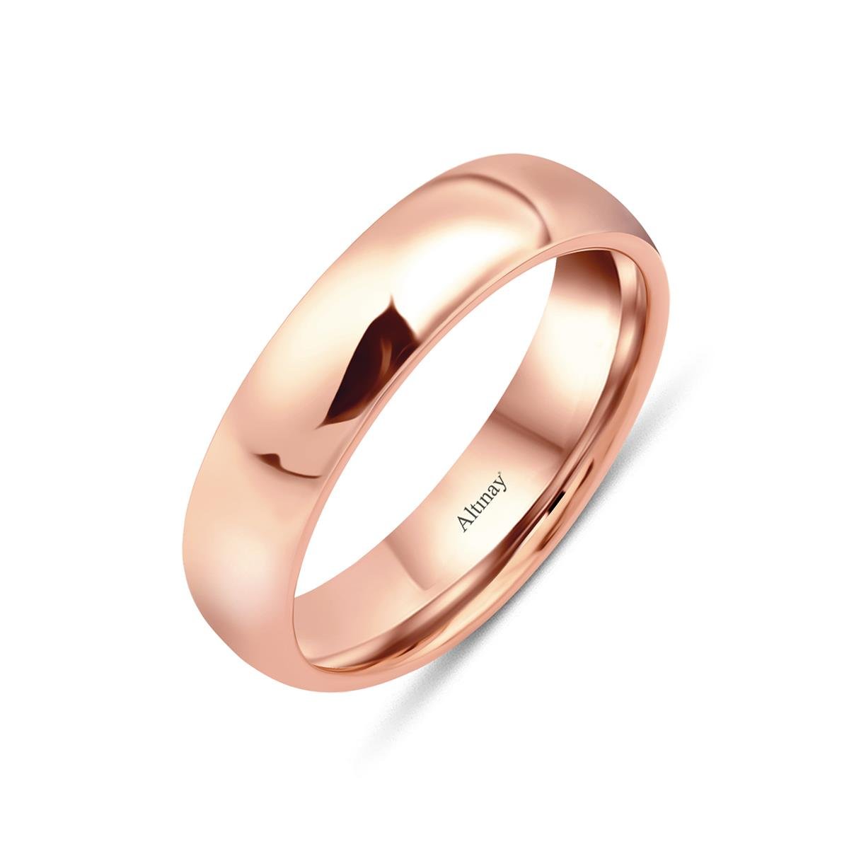 TAŞLI ALYANS14 Ayar 5 mm Taşlı Bombeli Kadın Altın Alyans Yüzük