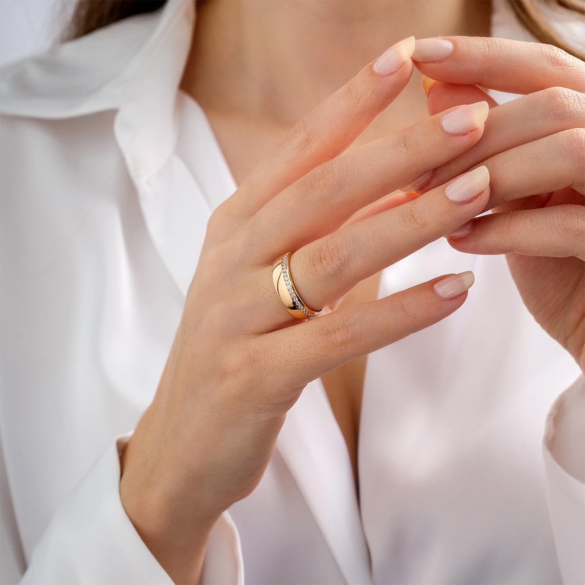 TAŞLI ALYANS14 Ayar 6 mm Kenarı Tam Tur Kadın Altın Alyans Yüzük