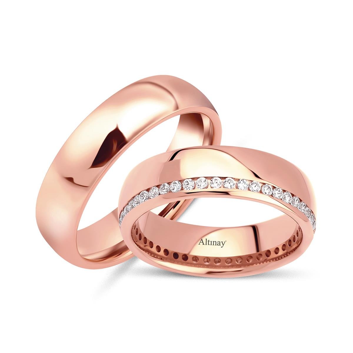 TAŞLI ALYANS14 Ayar 6 mm Kenarı Tam Tur Kadın Altın Alyans Yüzük