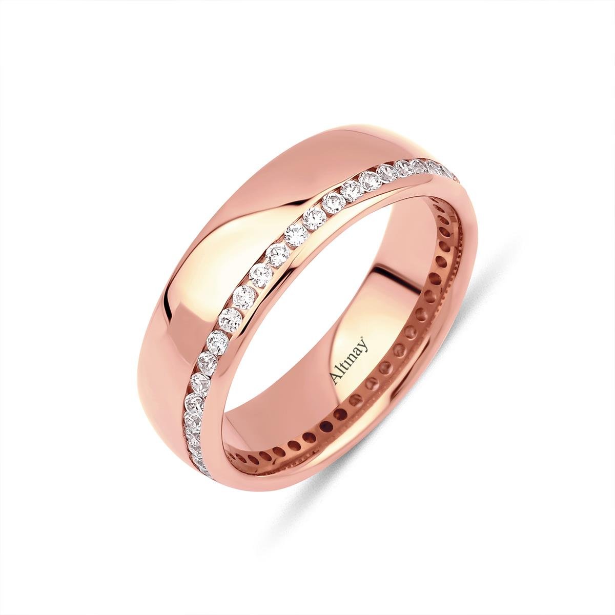 TAŞLI ALYANS14 Ayar 6 mm Kenarı Tam Tur Kadın Altın Alyans Yüzük