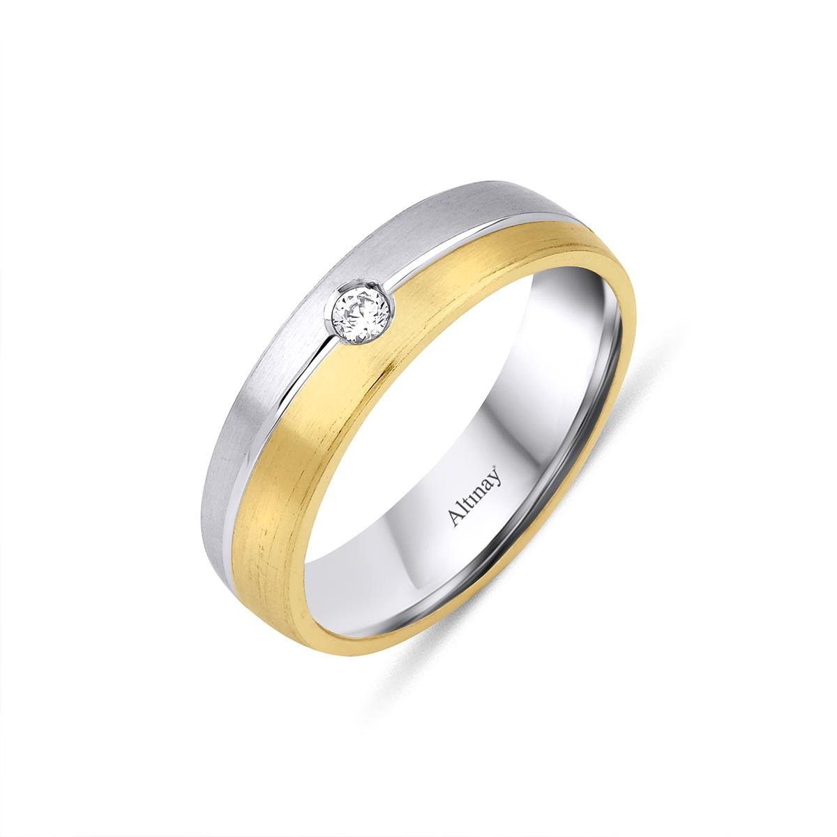 TAŞLI ALYANS14 Ayar 6 mm Taşlı Düz Model Kadın Altın Alyans Yüzük