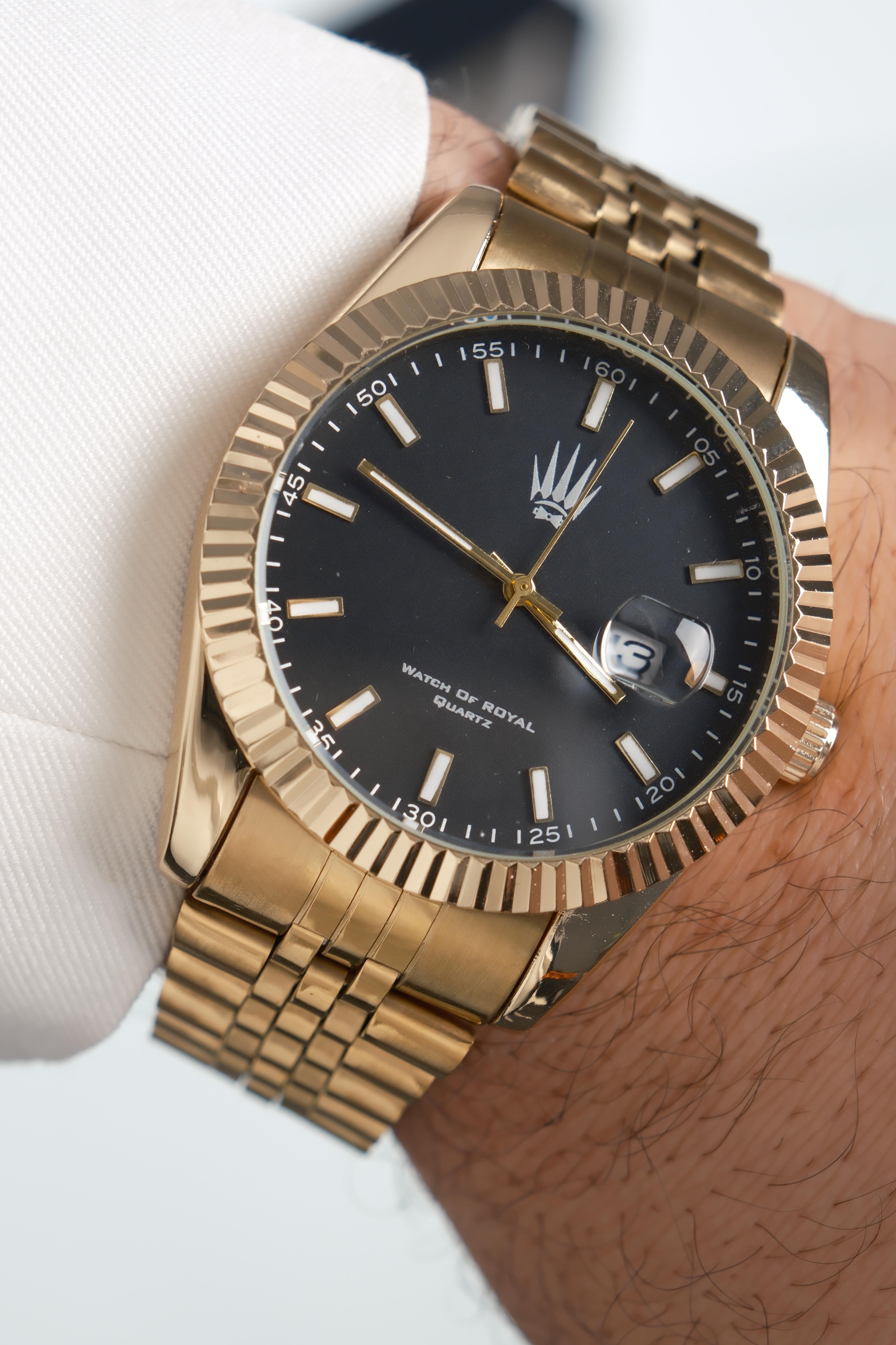Crest Line Gold Black Kol SaatiWatchesWATCHOFROYALCrest LineCrest Line Gold Black Kol Saati