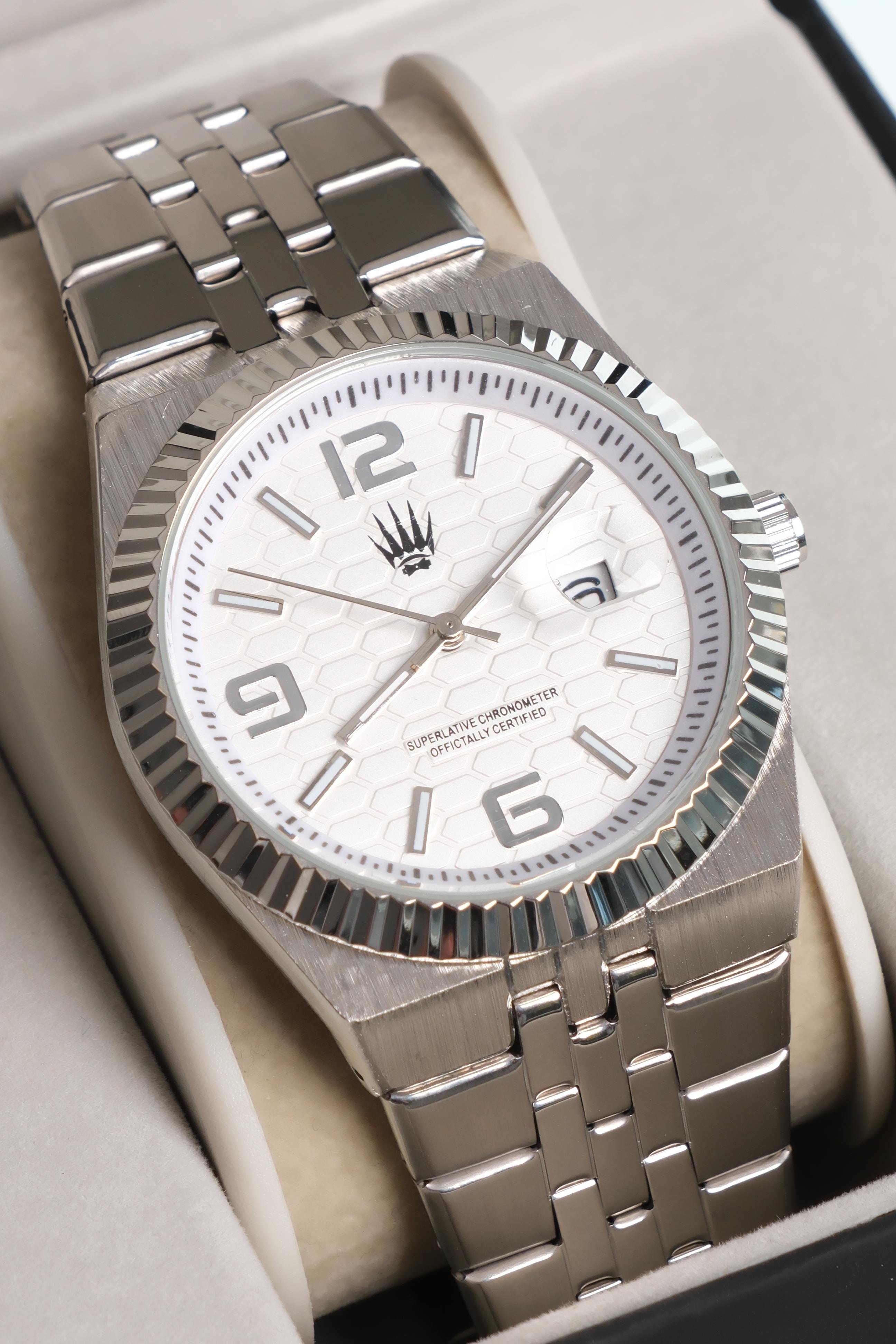 Hexora Prime Silver White Çelik Kol SaatiWatchesWATCHOFROYALHexora PrimeHexora Prime Silver White Çelik Kol Saati