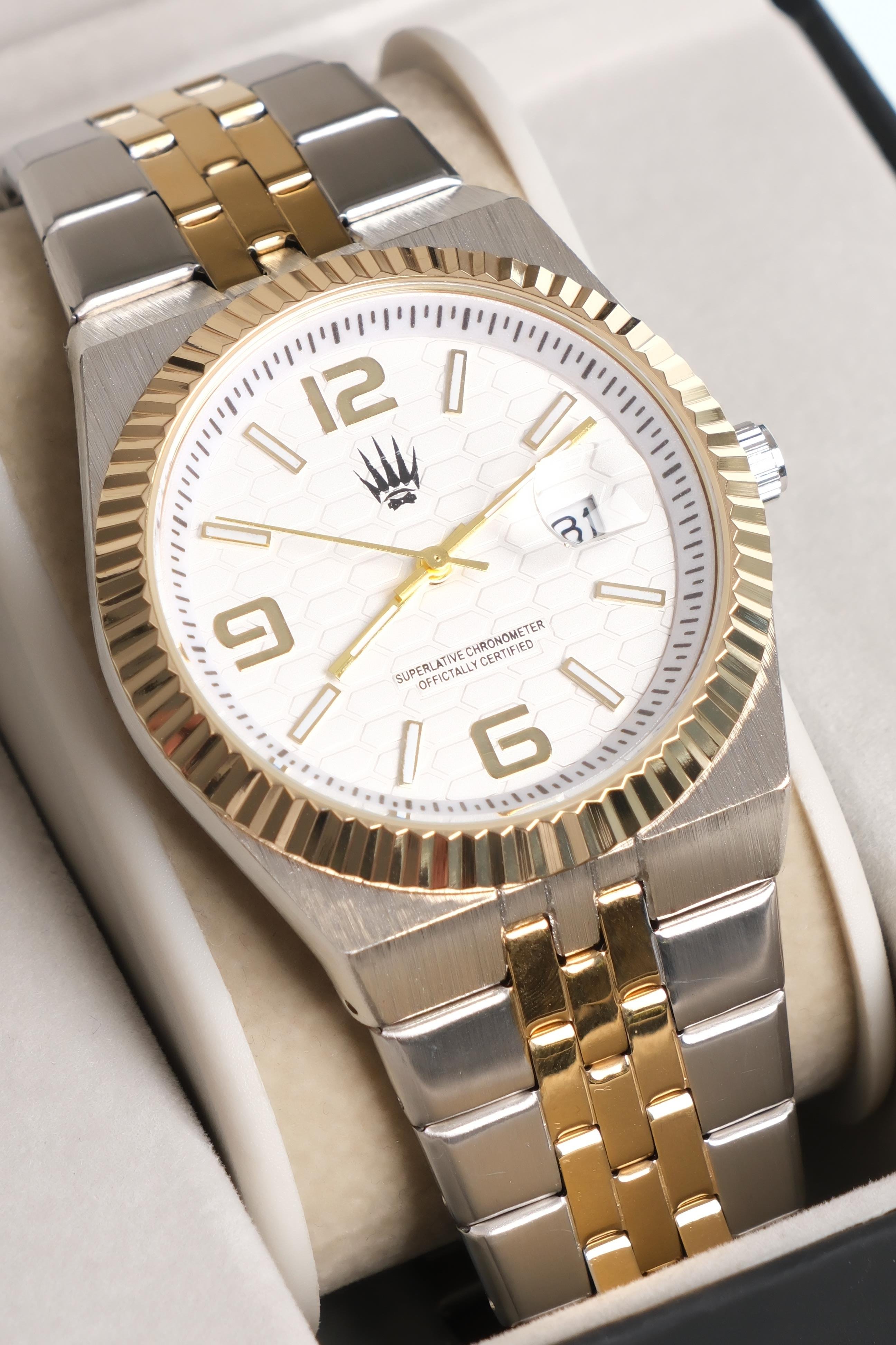 Hexora Prime Silver Gold White Çelik Kol SaatiWatchesWATCHOFROYALHexora PrimeHexora Prime Silver Gold White Çelik Kol Saati