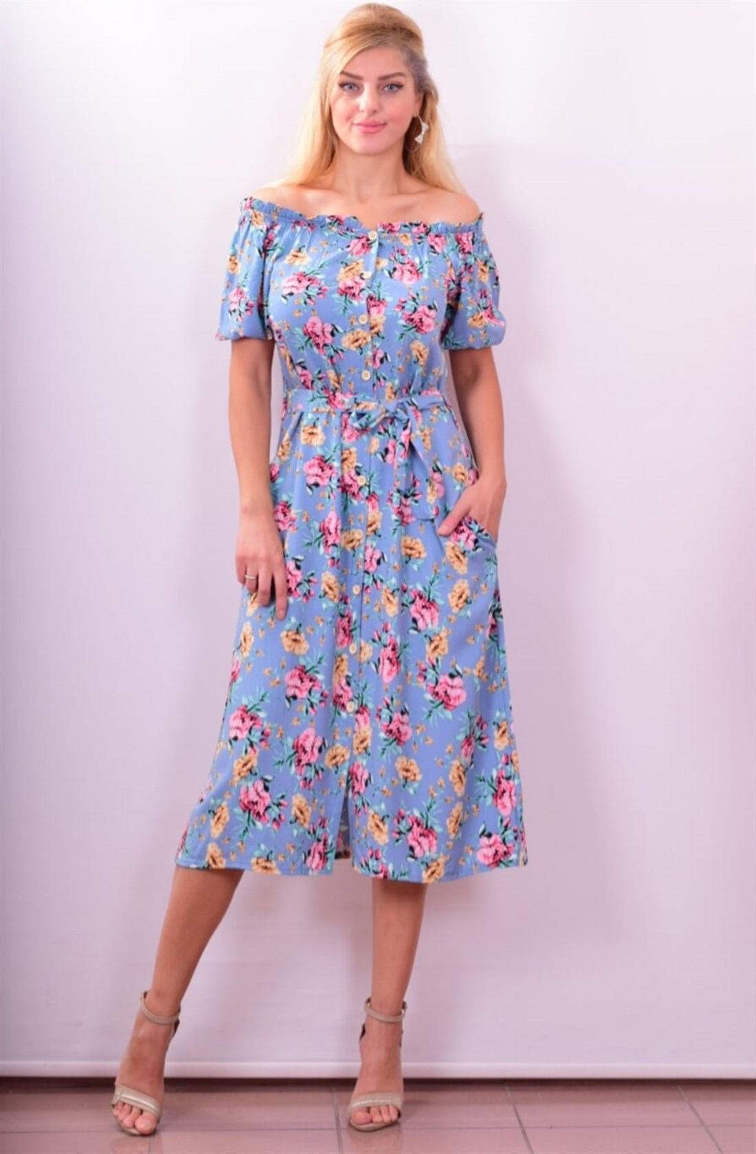 3220 Çiçekli Midi Elbise