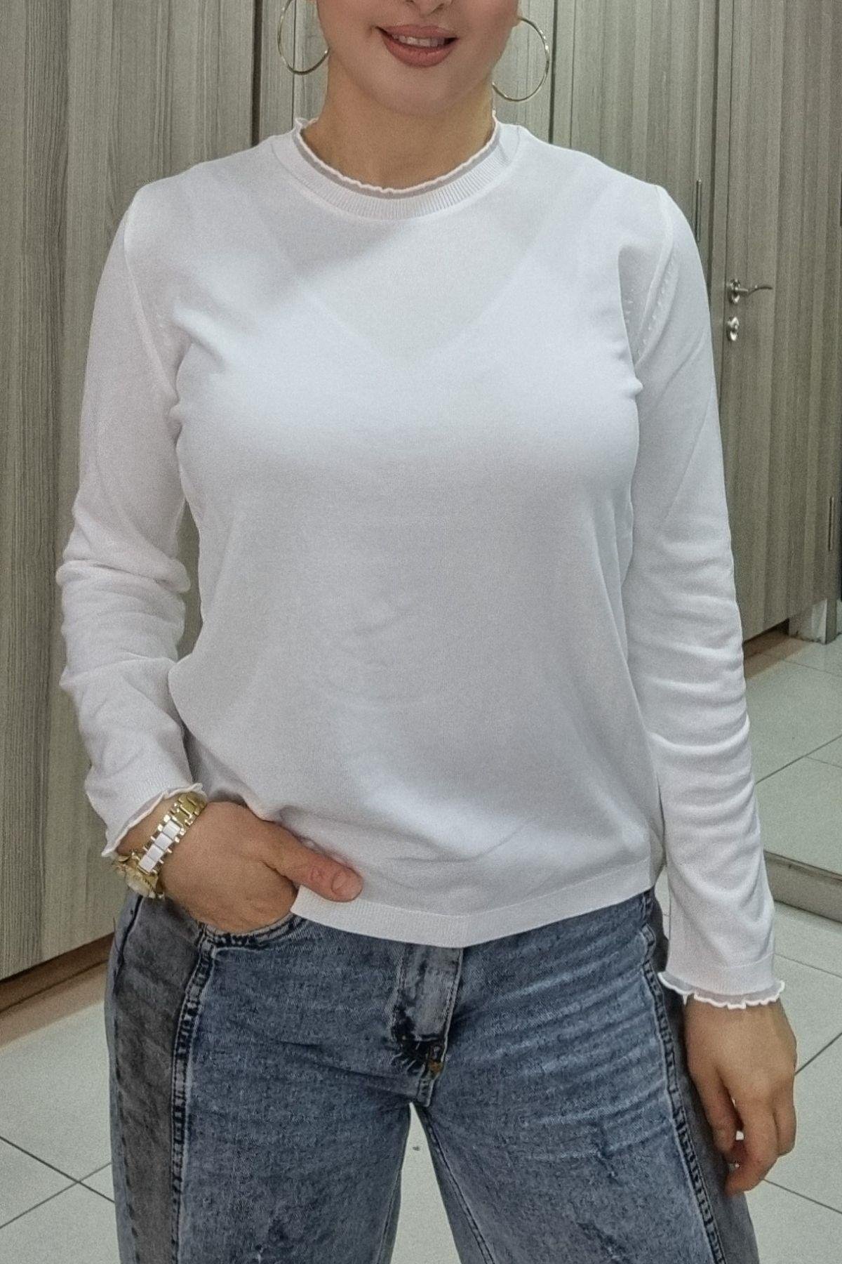 Bluz Bisiklet Yaka Uzun Kollu Merserize Bluz - Maya Burik