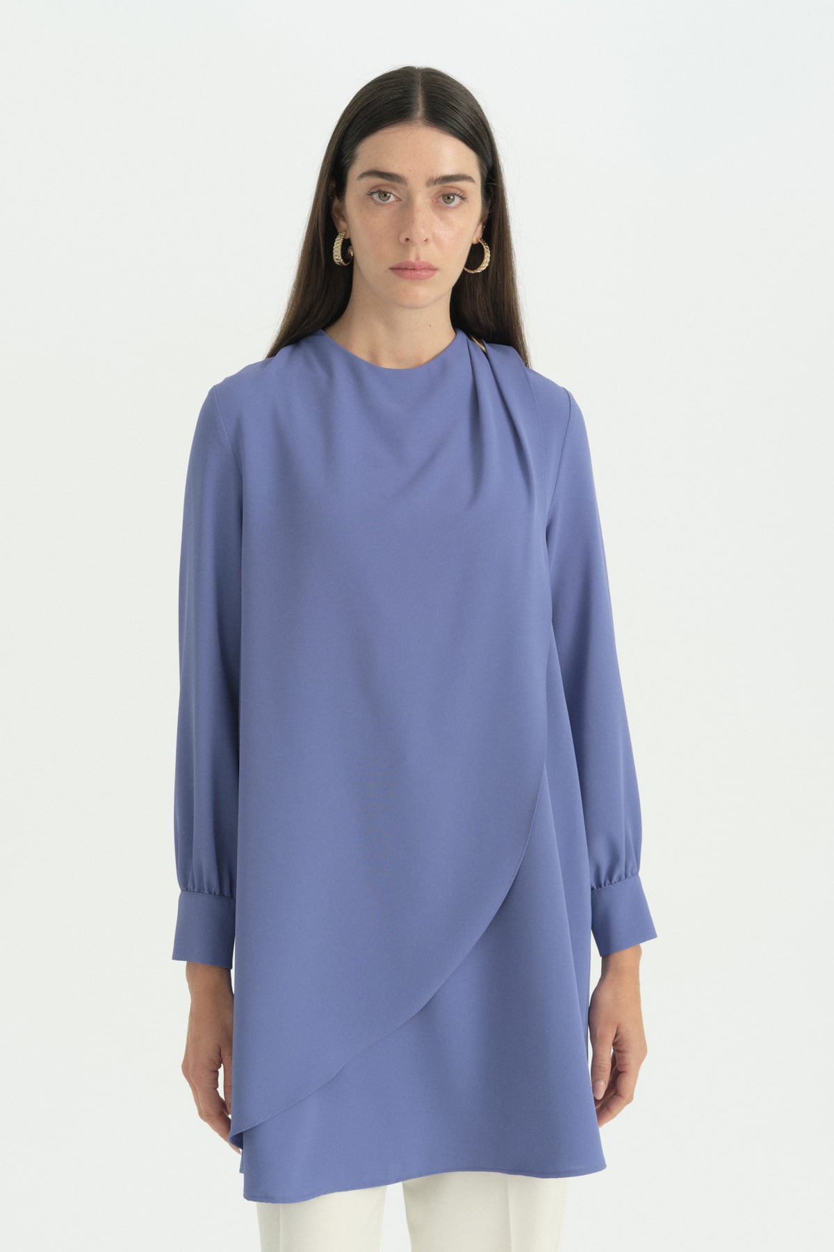 Asimetrik Kalıp Broşlu Tunik  Leylak