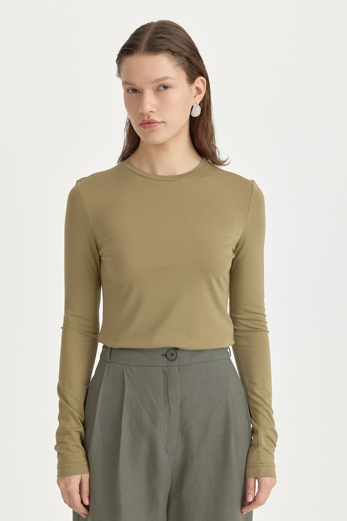 Basic Örme Bluz  Haki