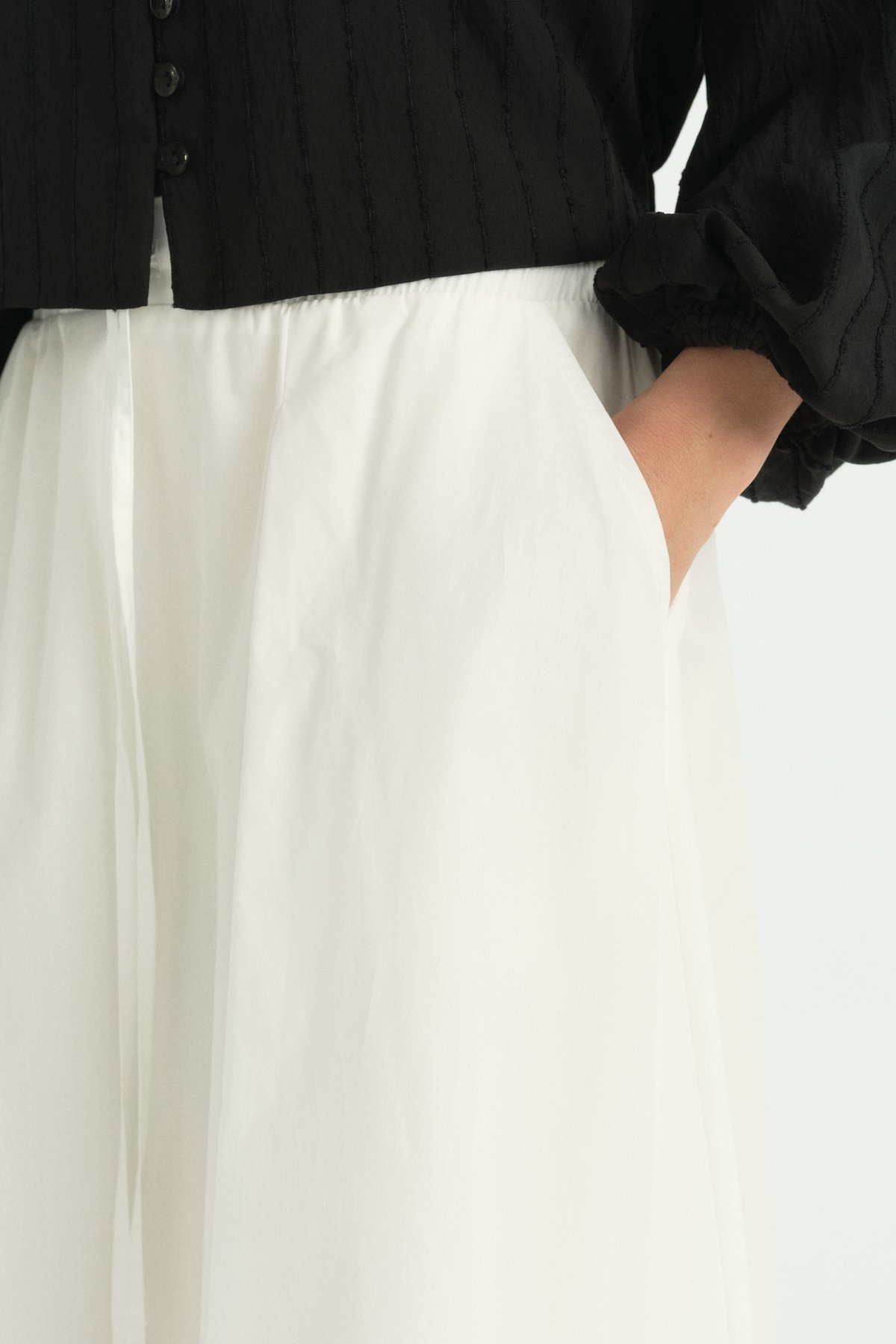 Beli Lastikli Bağcıklı Cotton Etek  Ekru