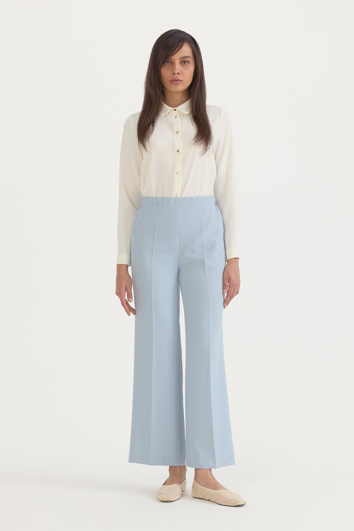 Beli Lastikli Basic Ütü İzli Pantolon  Açık Mavi