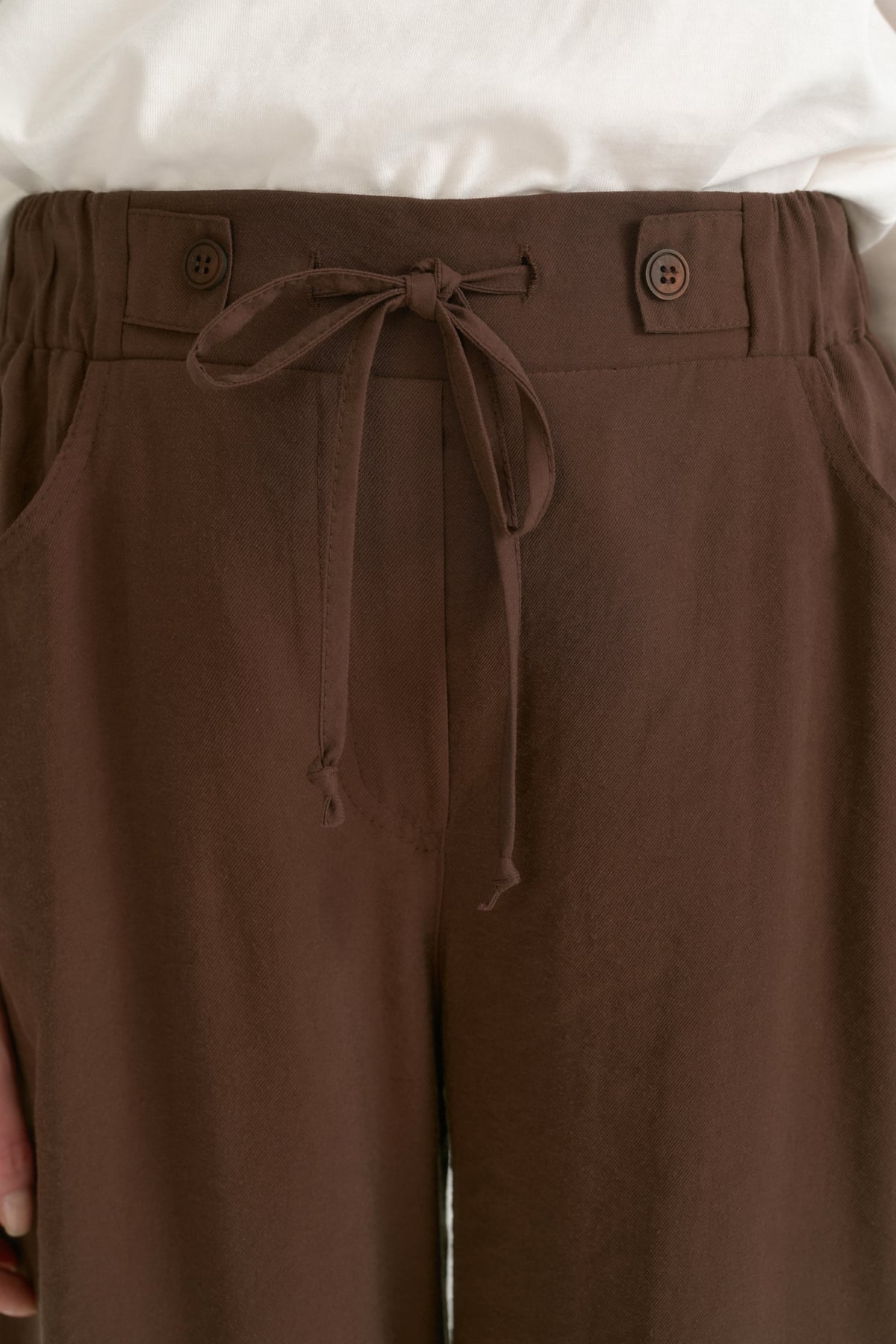 Beli Lastikli Bol Paça Modal Pantolon  Kahve