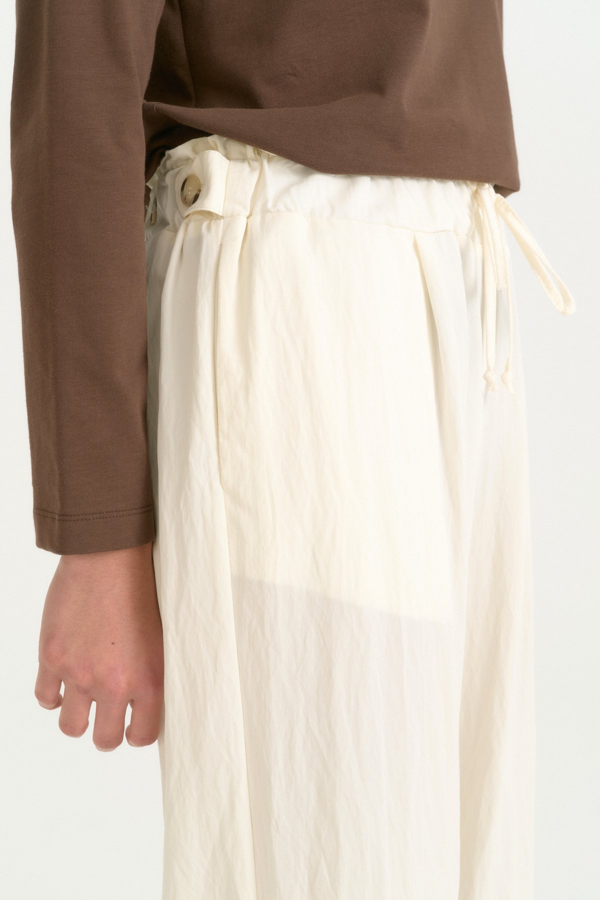 Beli Lastikli Düğme Detaylı Rayon Pantolon  Ekru