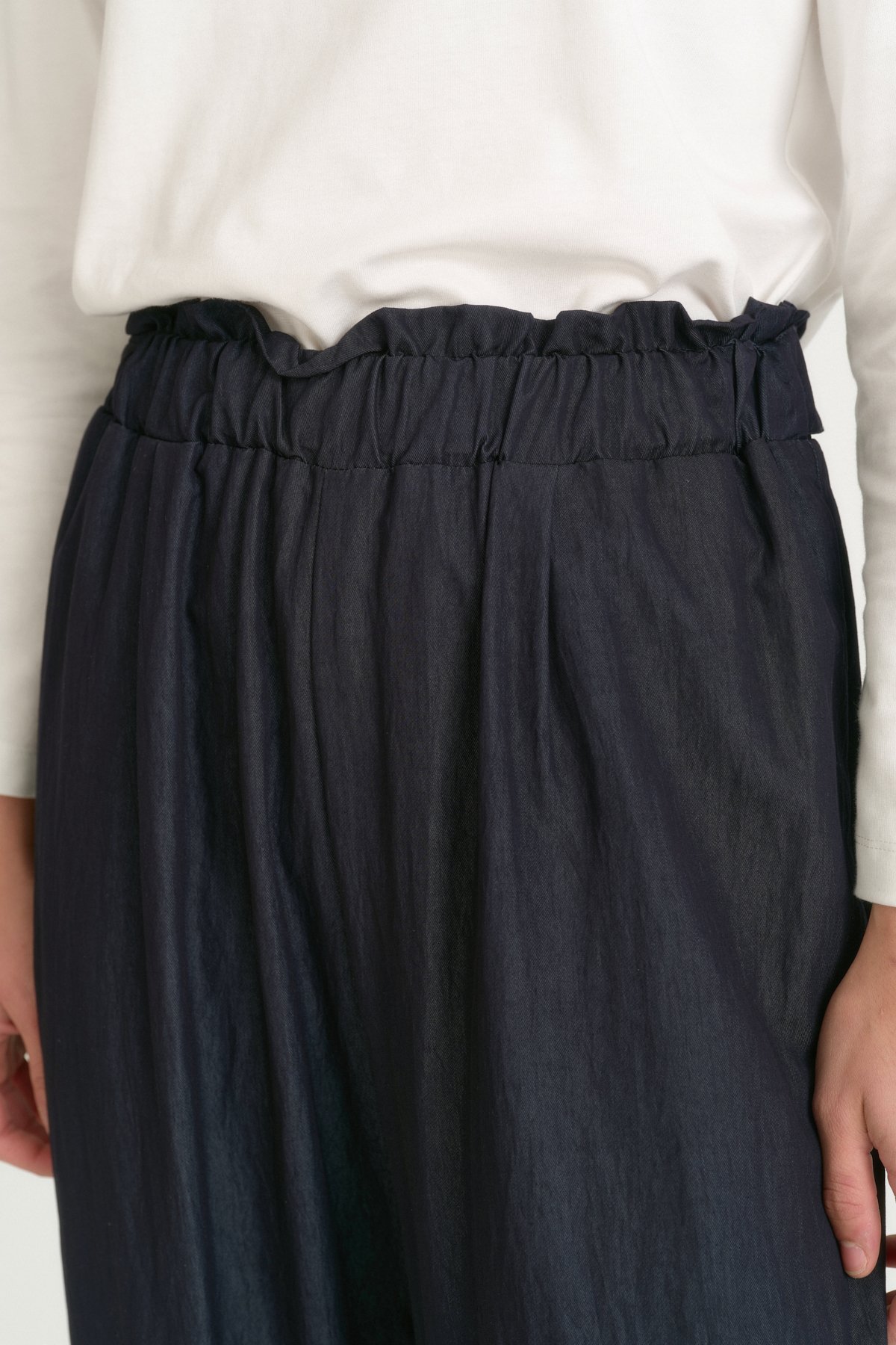 Beli Lastikli Düğme Detaylı Rayon Pantolon  İndigo