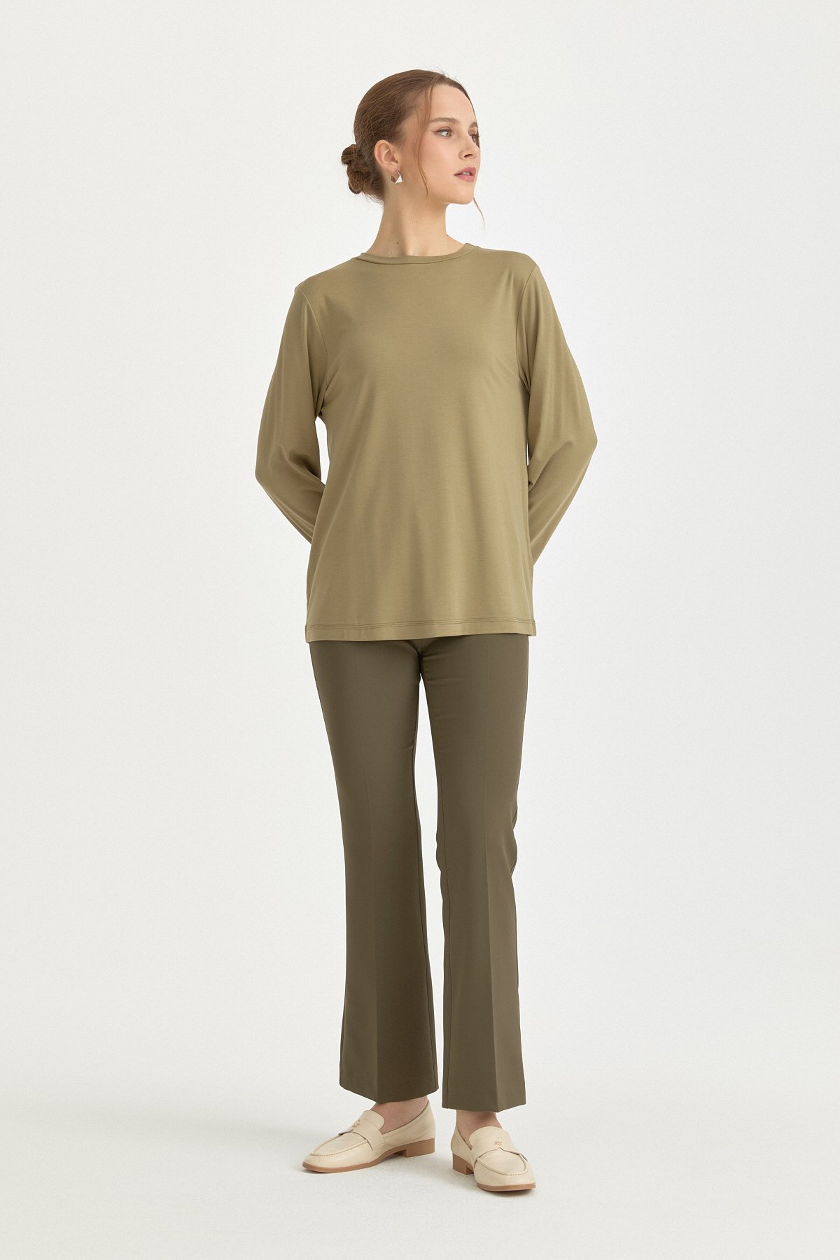 Büyük Beden Basic Örme Bluz  Haki