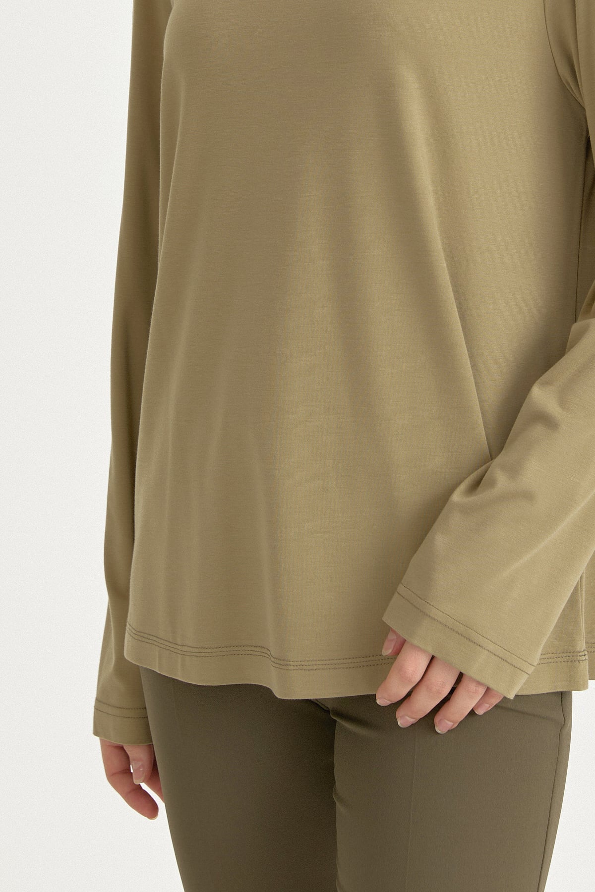 Büyük Beden Basic Örme Bluz  Haki