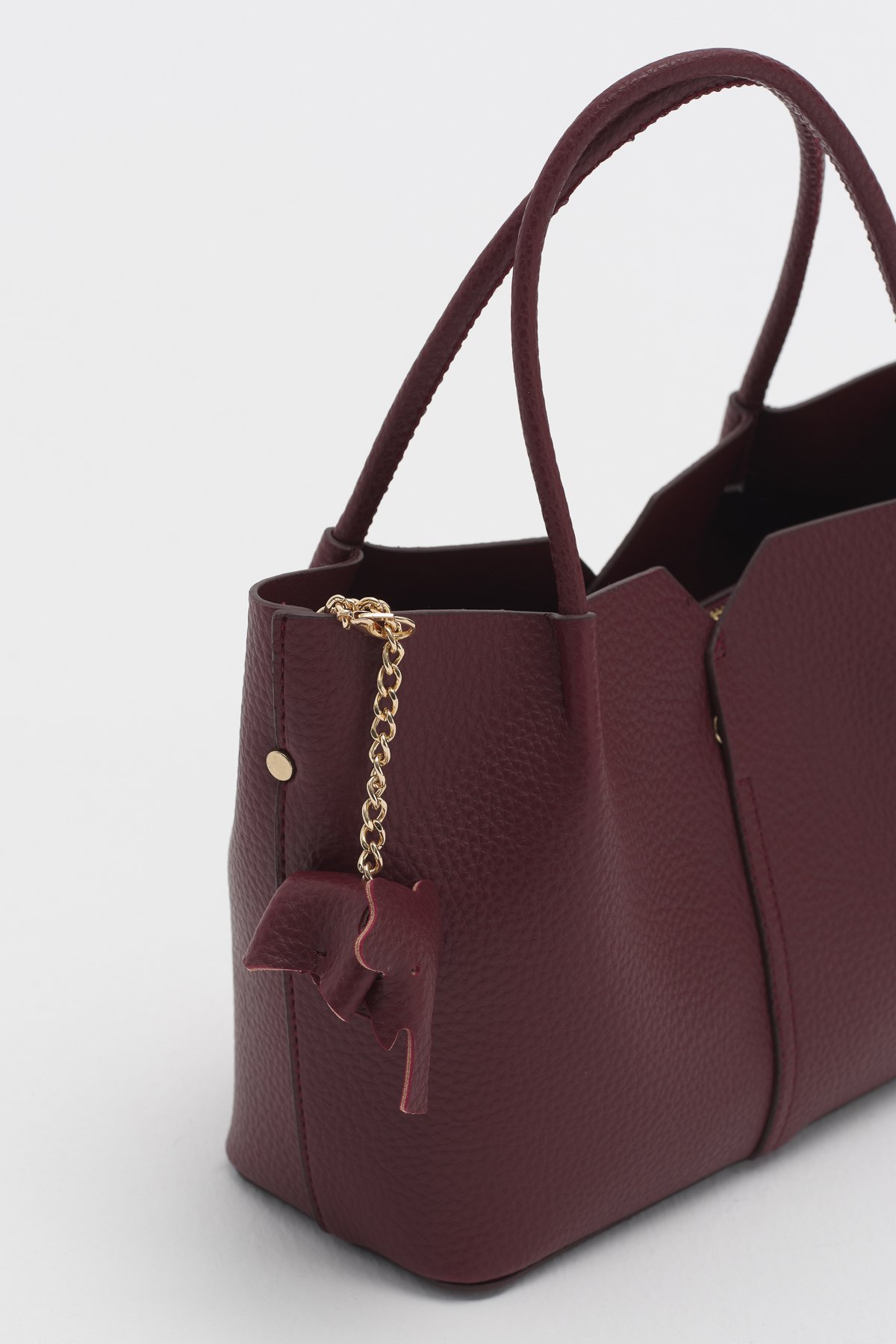 Charm Aksesuarlı Satchel Çanta  Bordo