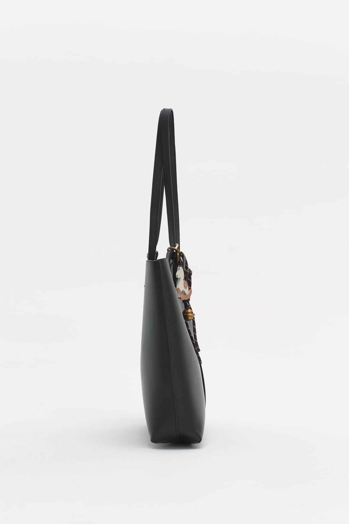 Çift Saplı Charm Detaylı Shopper Çanta  Siyah