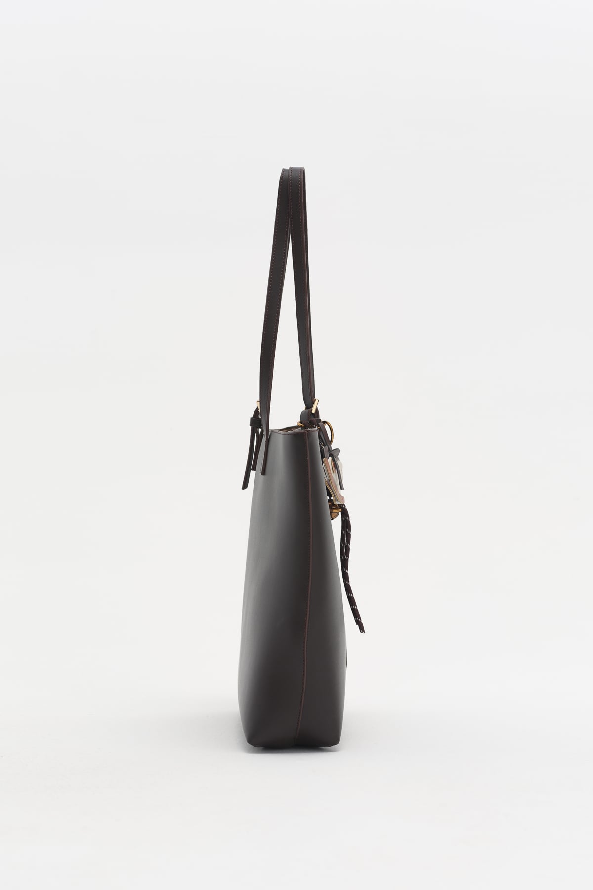 Çift Saplı Charm Detaylı Shopper Çanta  Kahve