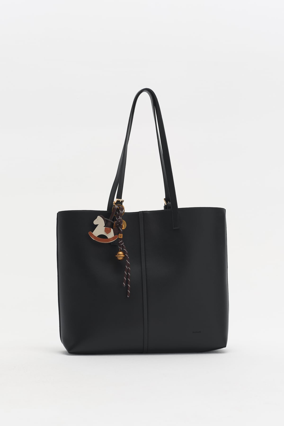Çift Saplı Charm Detaylı Shopper Çanta  Siyah