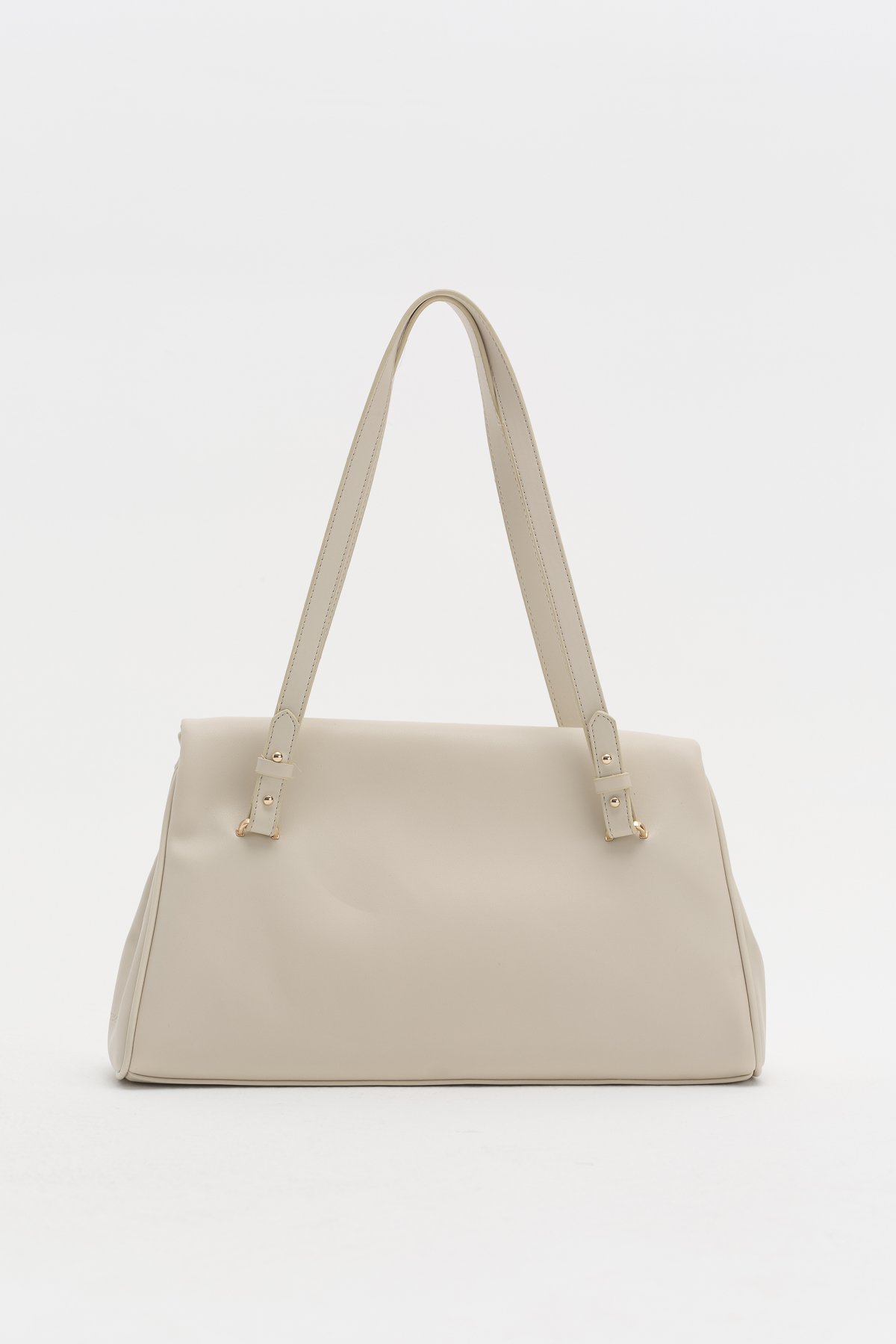 Çift Saplı Charm Detaylı Shopper Çanta  Bej