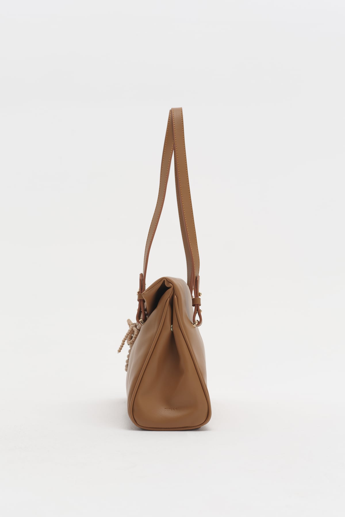 Çift Saplı Charm Detaylı Shopper Çanta  Taba