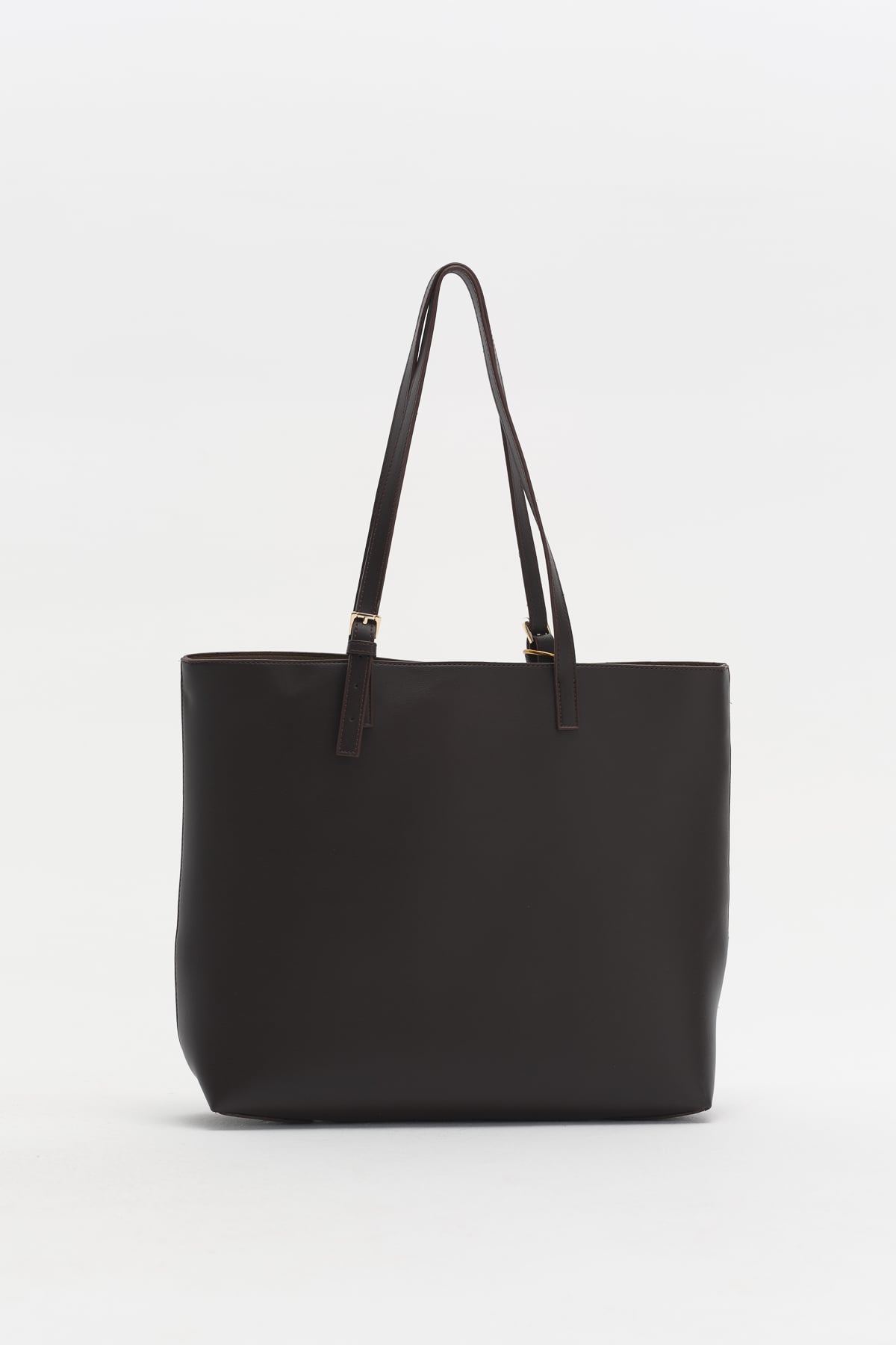 Çift Saplı Charm Detaylı Shopper Çanta  Kahve