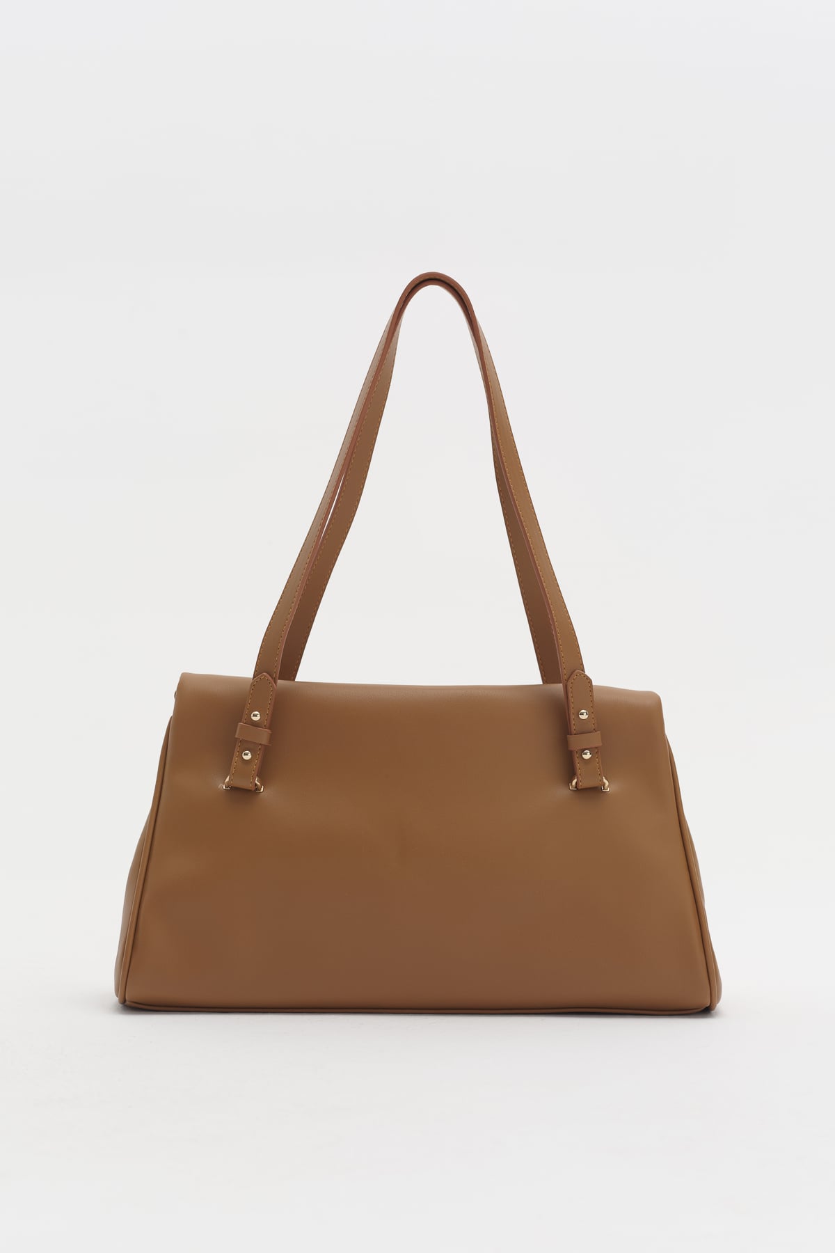 Çift Saplı Charm Detaylı Shopper Çanta  Taba