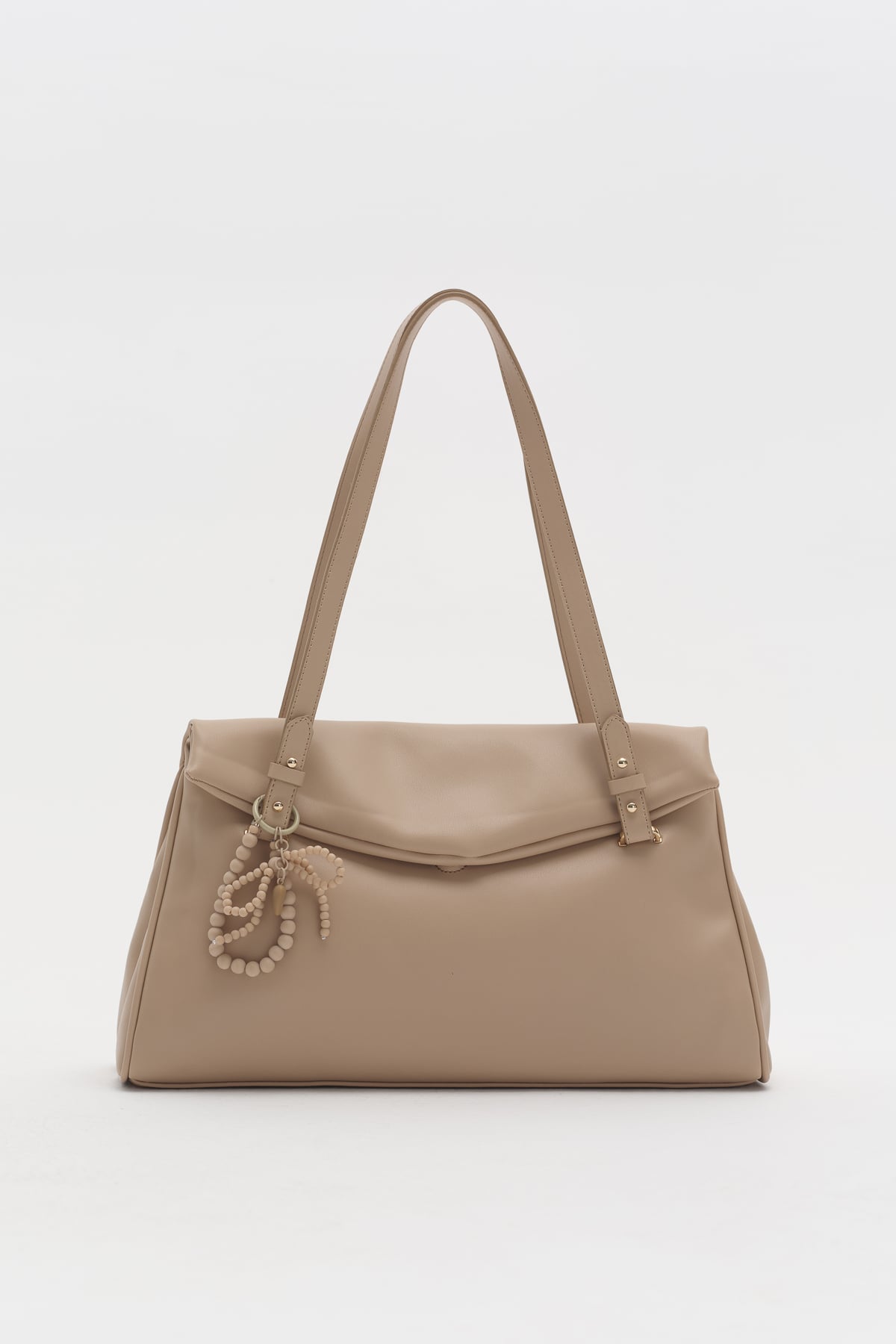 Çift Saplı Charm Detaylı Shopper Çanta  Toprak