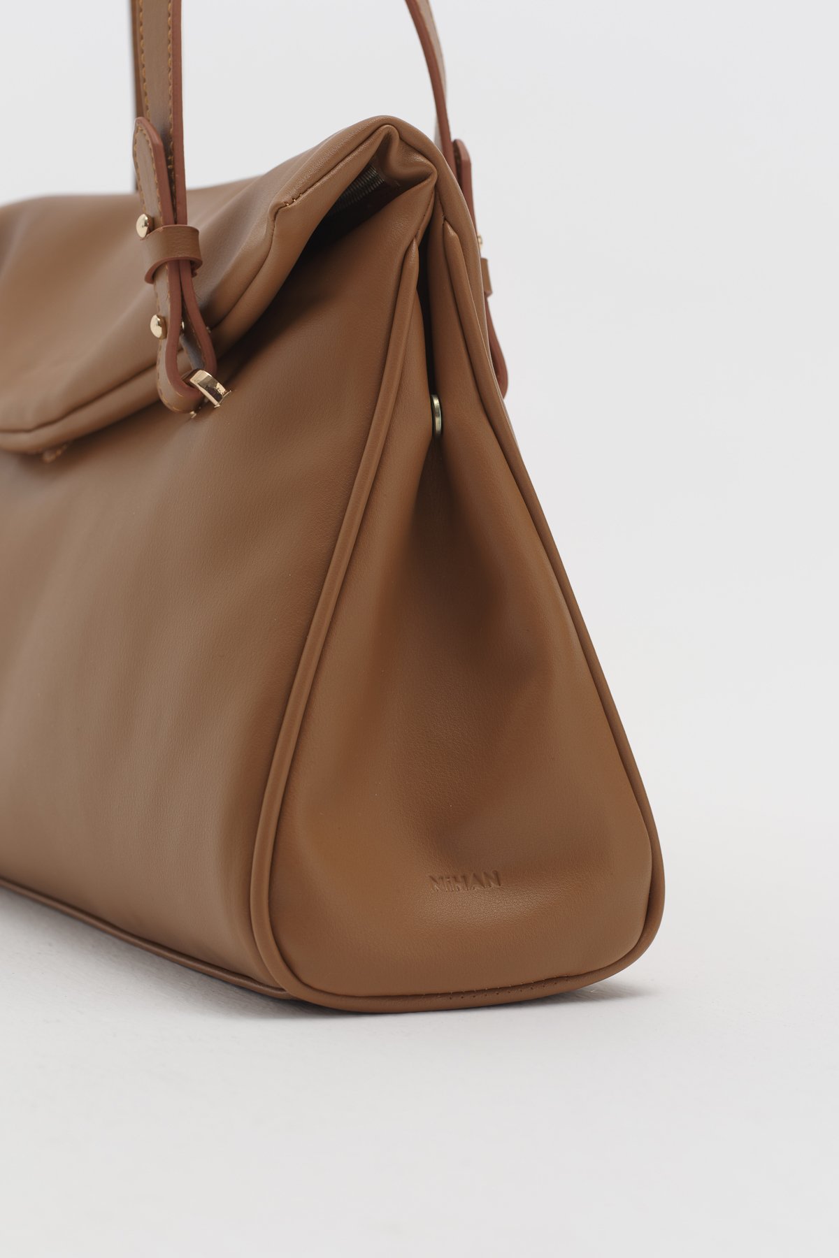Çift Saplı Charm Detaylı Shopper Çanta  Taba