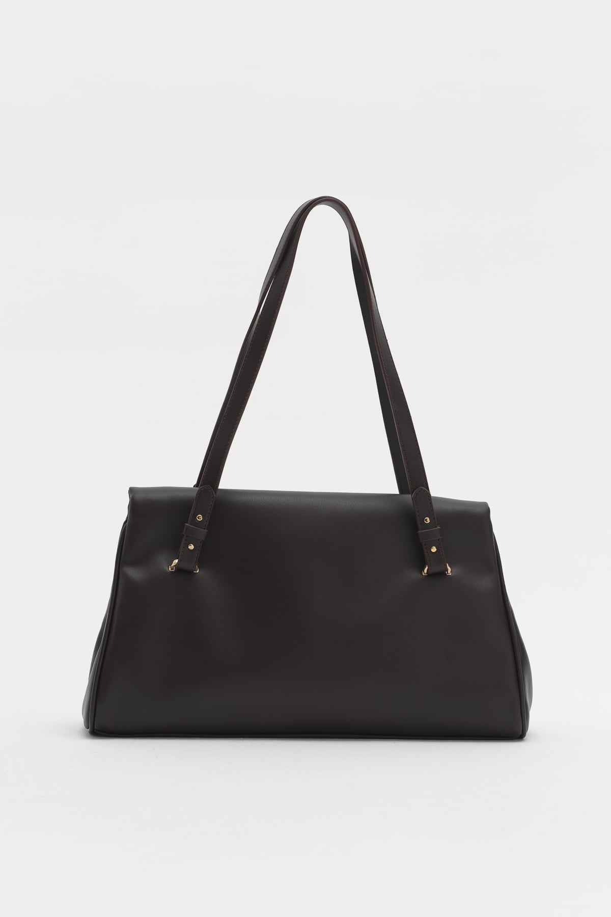 Çift Saplı Charm Detaylı Shopper Çanta  Kahve