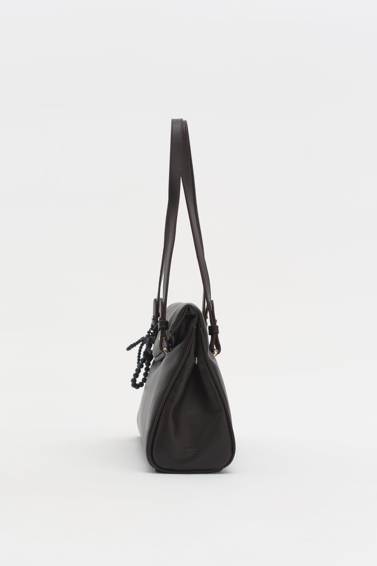 Çift Saplı Charm Detaylı Shopper Çanta  Kahve