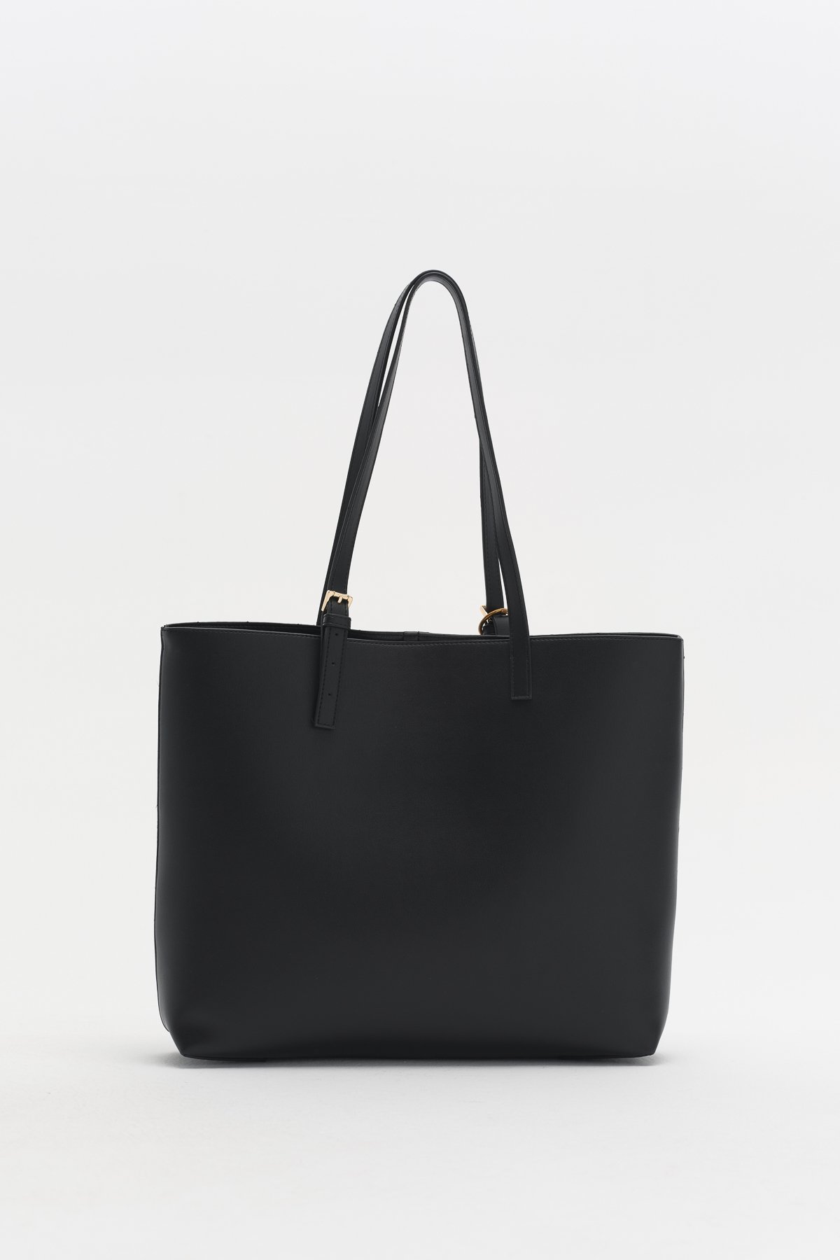 Çift Saplı Charm Detaylı Shopper Çanta  Siyah