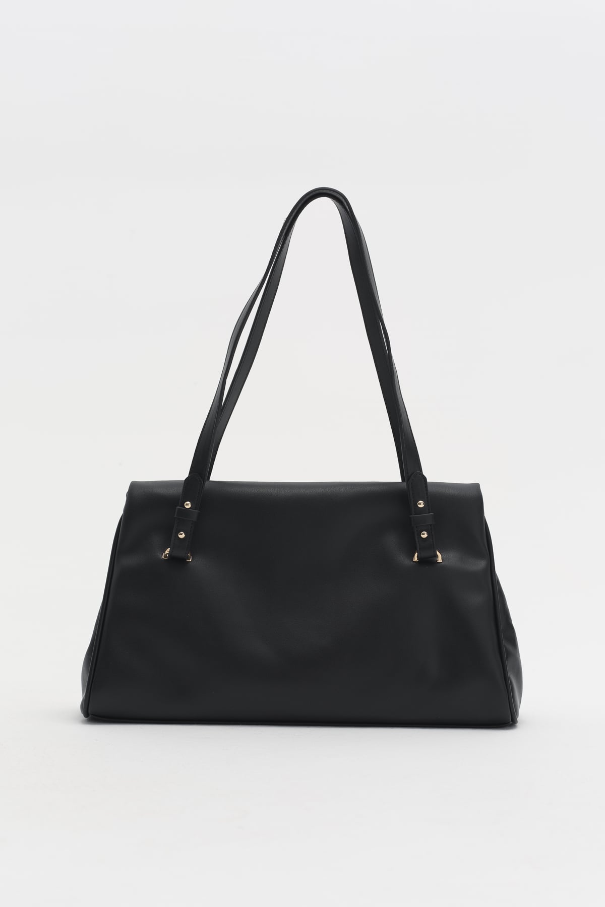 Çift Saplı Charm Detaylı Shopper Çanta  Siyah