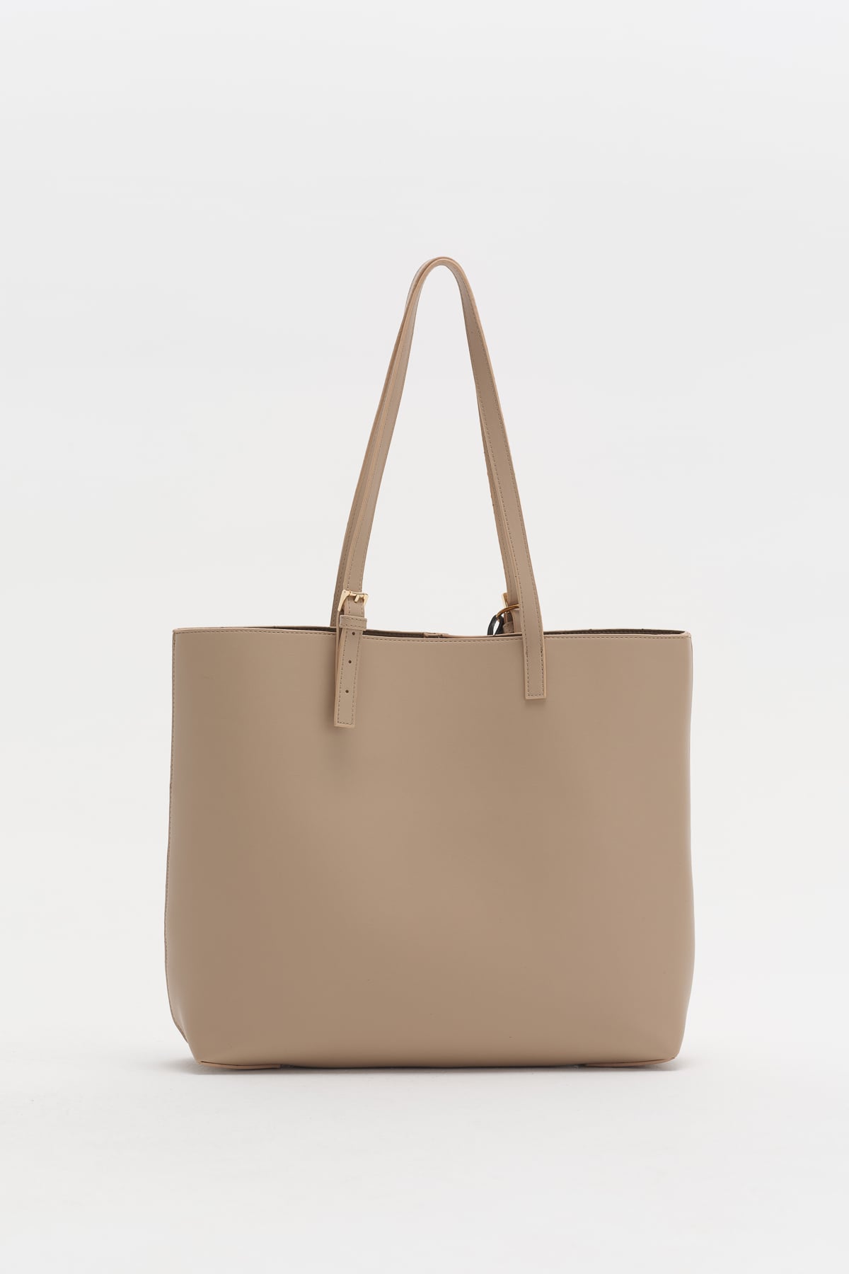 Çift Saplı Charm Detaylı Shopper Çanta  Toprak