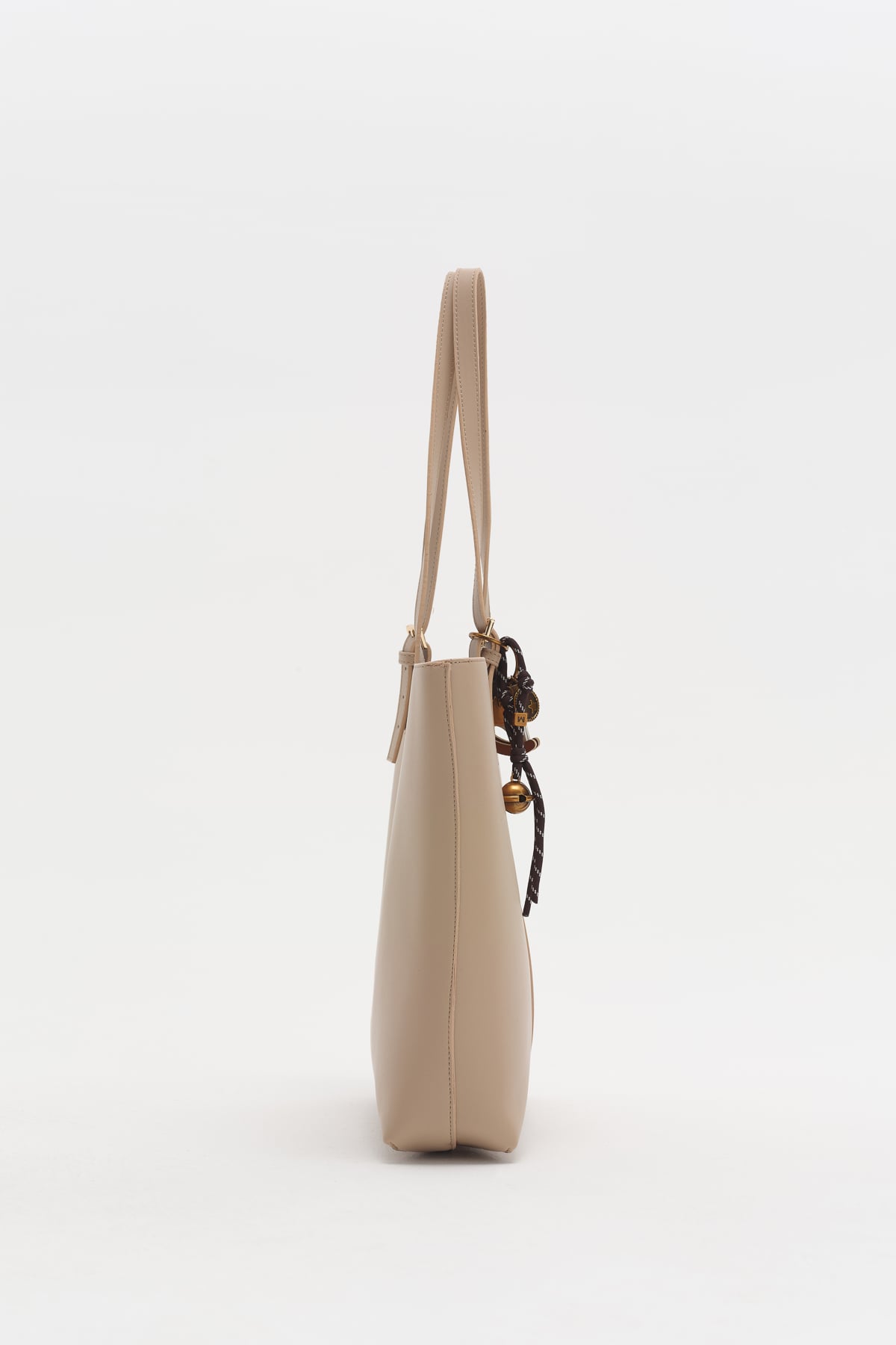 Çift Saplı Charm Detaylı Shopper Çanta  Toprak