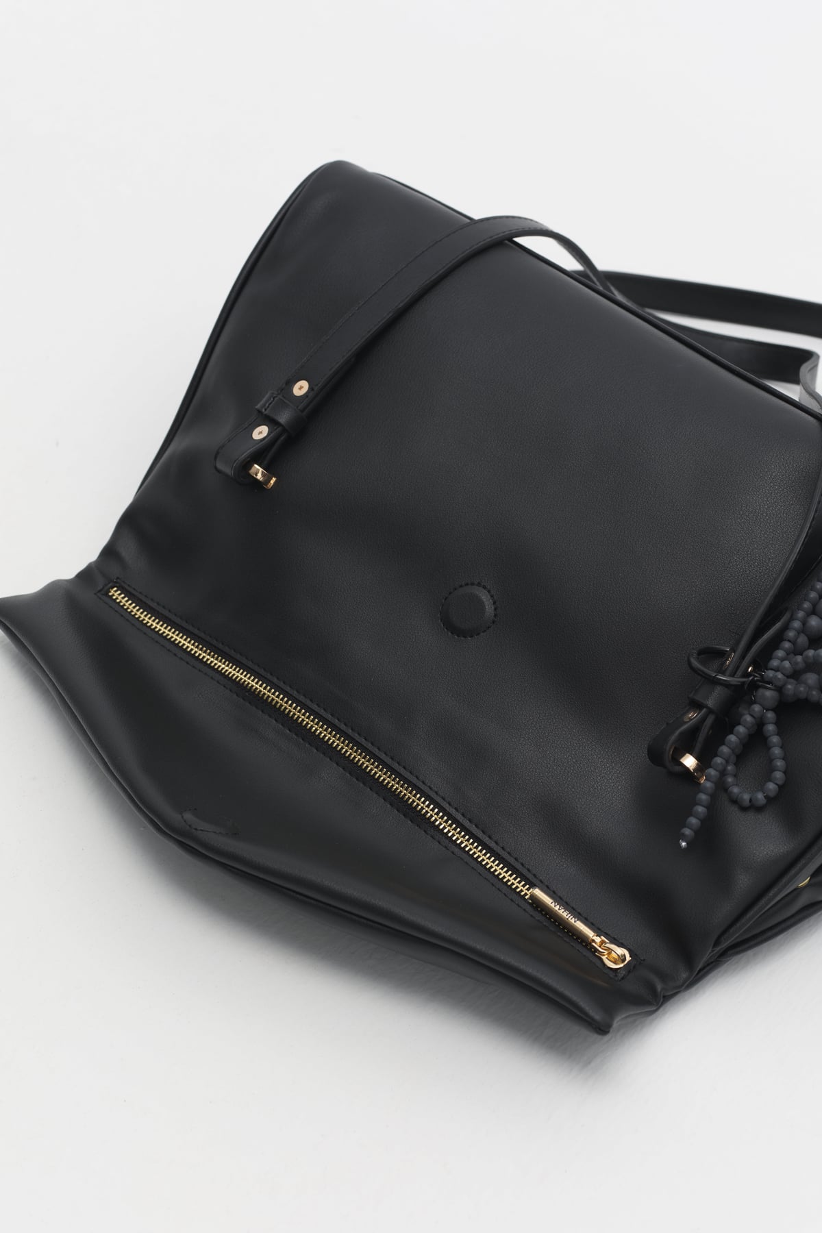 Çift Saplı Charm Detaylı Shopper Çanta  Siyah