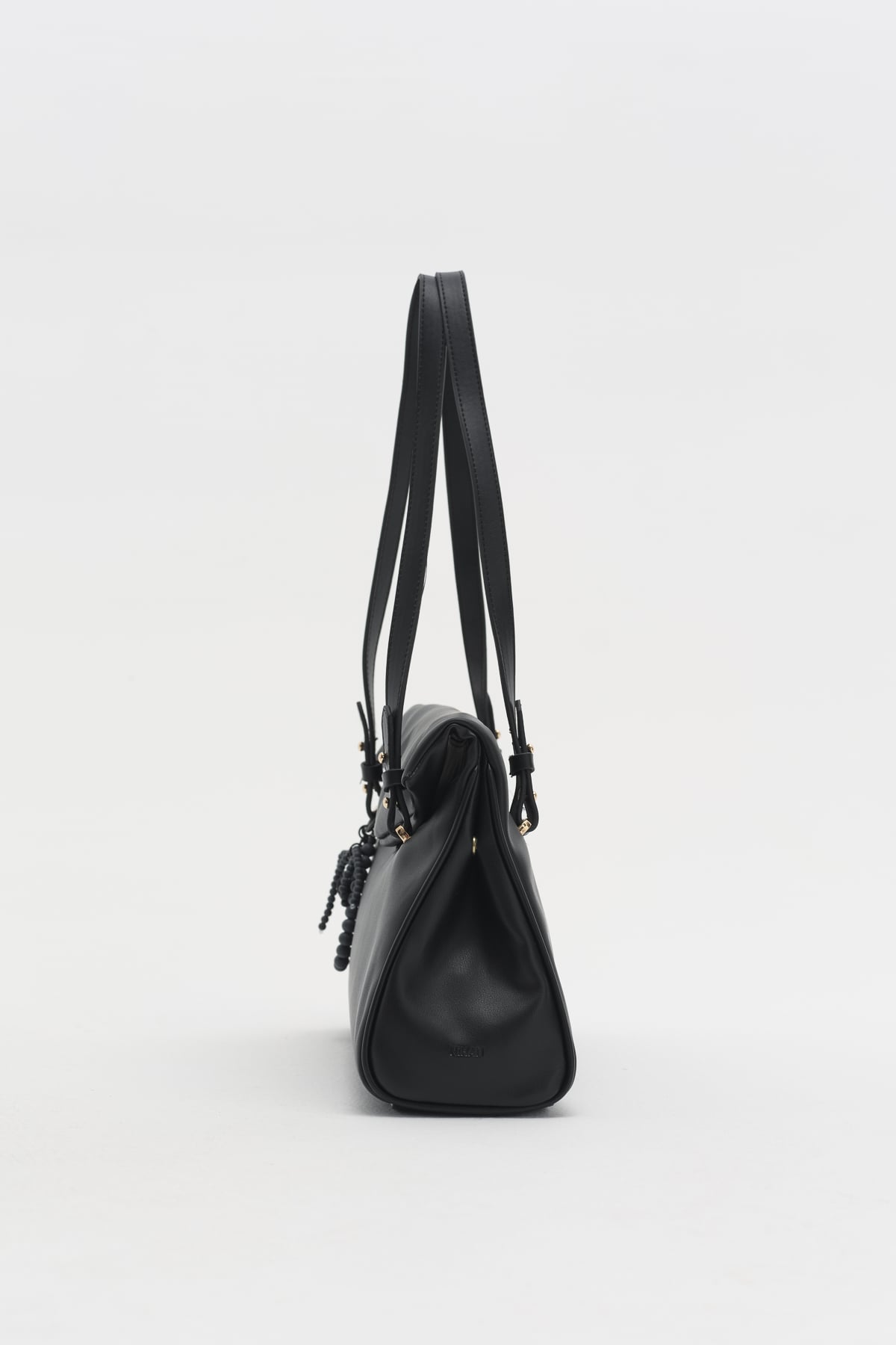 Çift Saplı Charm Detaylı Shopper Çanta  Siyah