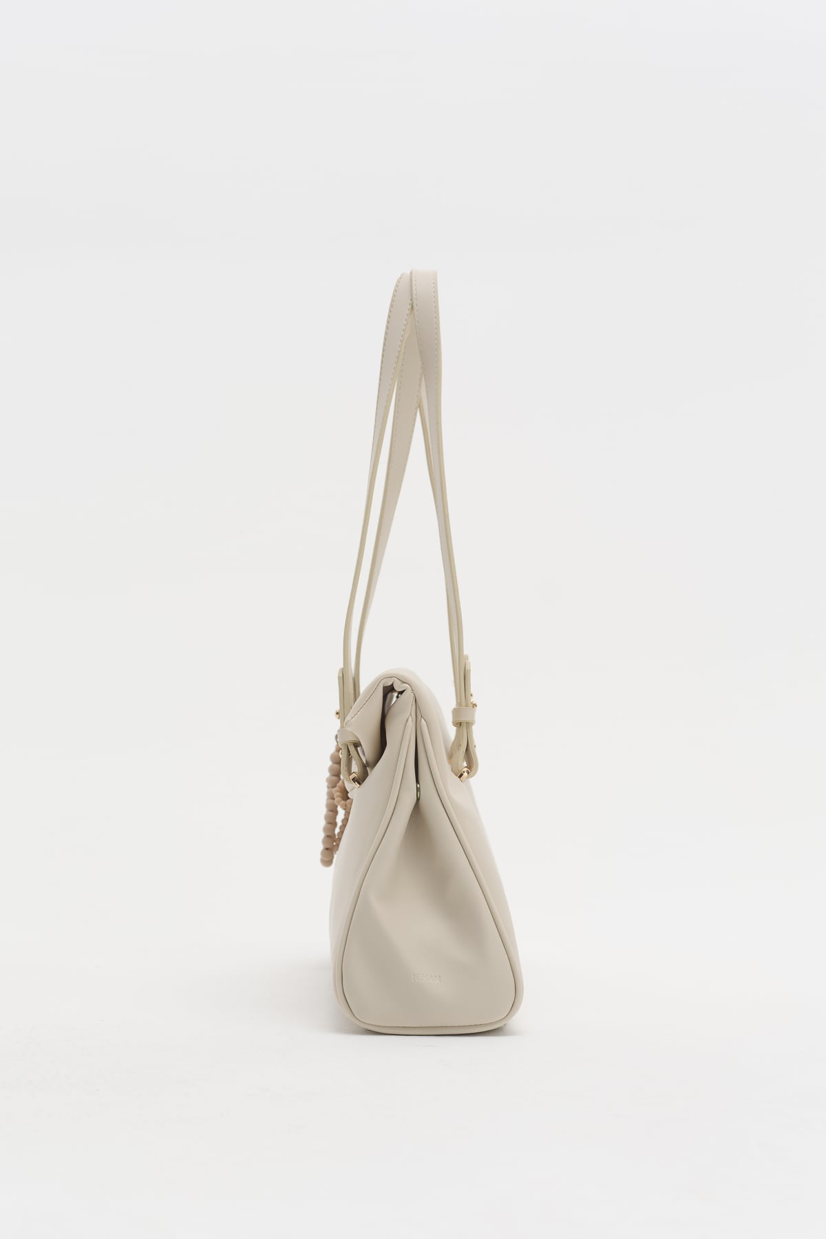Çift Saplı Charm Detaylı Shopper Çanta  Bej