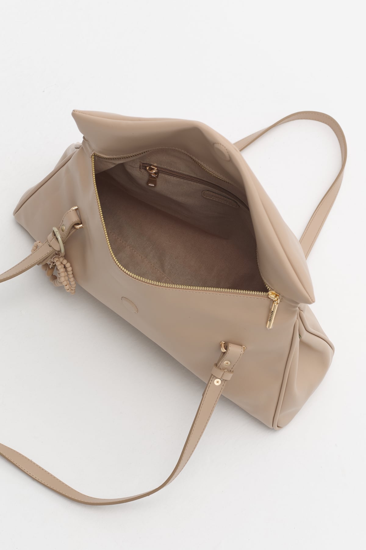 Çift Saplı Charm Detaylı Shopper Çanta  Toprak