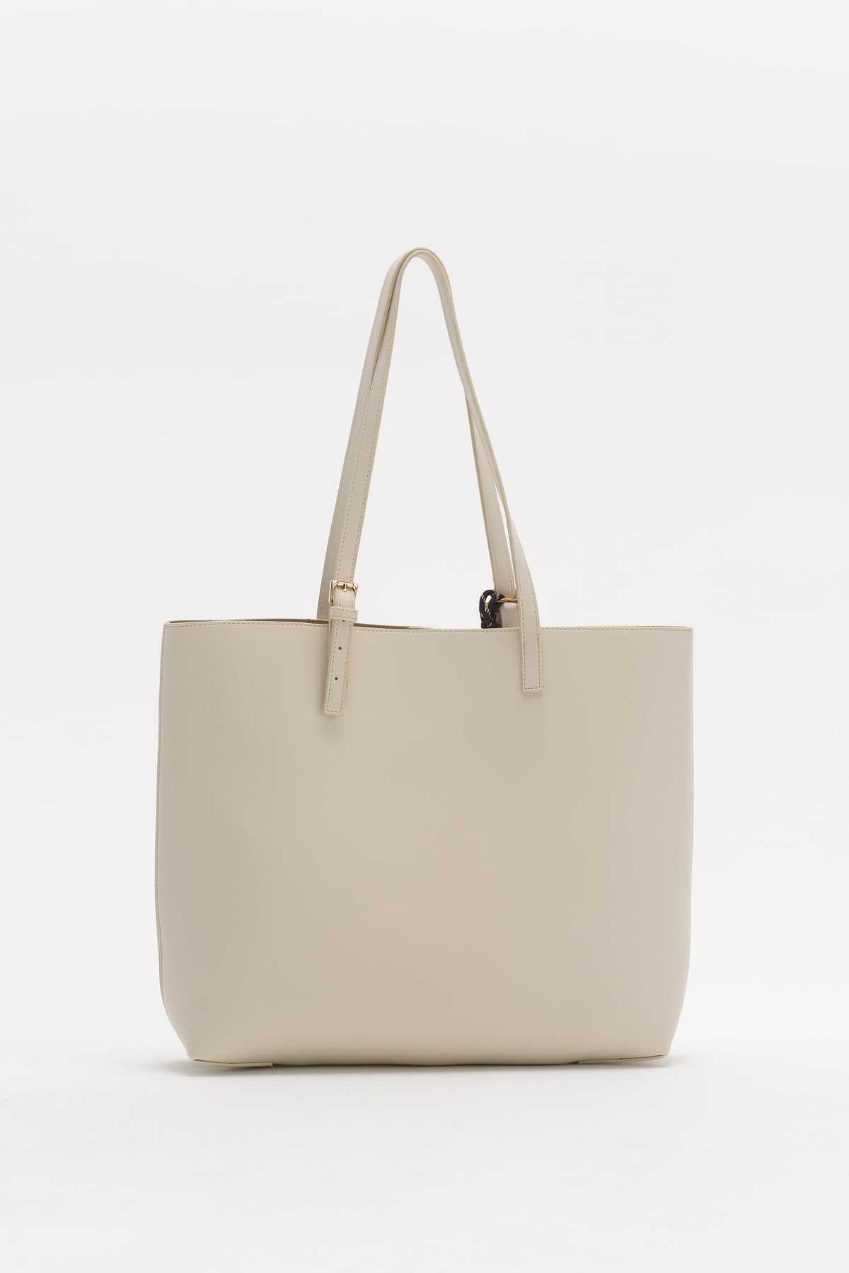 Çift Saplı Charm Detaylı Shopper Çanta  Bej